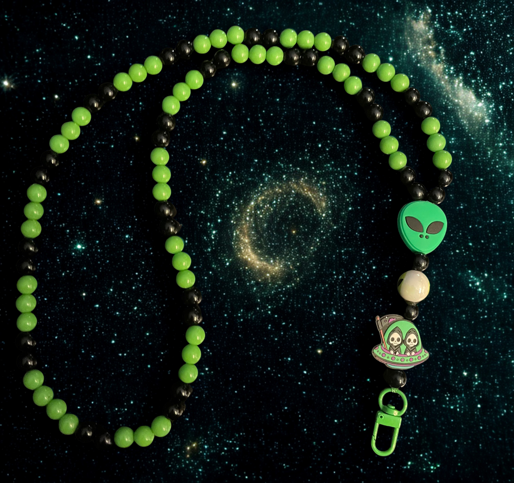Alien & Astronaut Handmade Beaded Lanyard - Colorful Space Theme Bead Lanyard, Over the Neck ID Holder