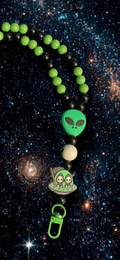 Alien & Astronaut Handmade Beaded Lanyard - Colorful Space Theme Bead Lanyard, Over the Neck ID Holder