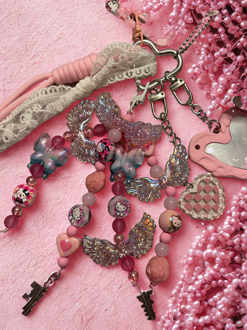 Angel Kitty Handmade Memorial Bag Charm - Beaded Keepsake Purse Charm, Handbag Accessory