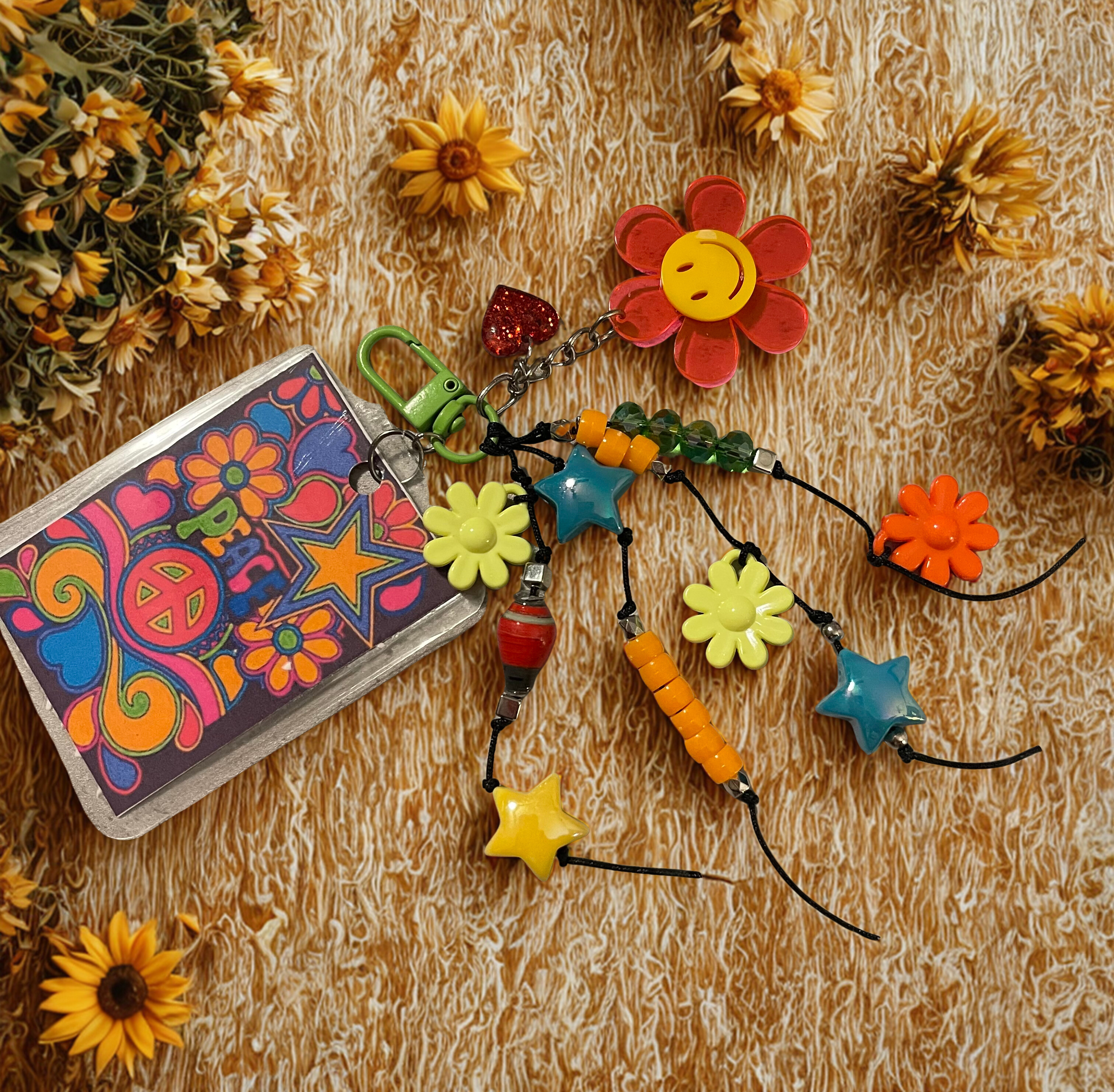 Bohemian Handmade Bag Charm - Boho Flower Beaded Purse Charm, Handbag Accessory