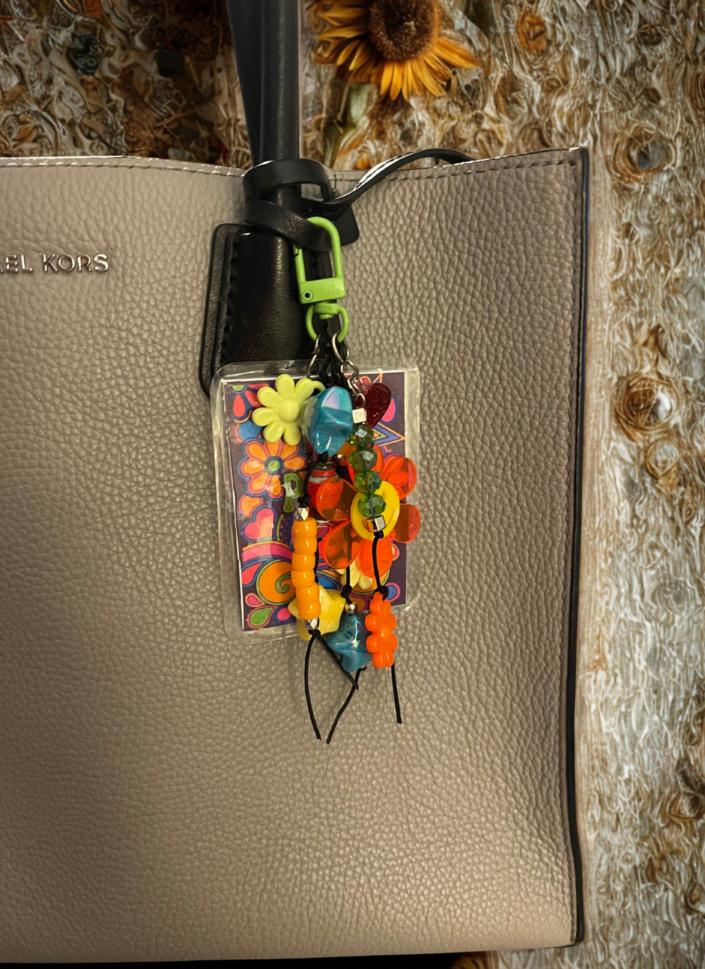 Bohemian Handmade Bag Charm - Boho Flower Beaded Purse Charm, Handbag Accessory