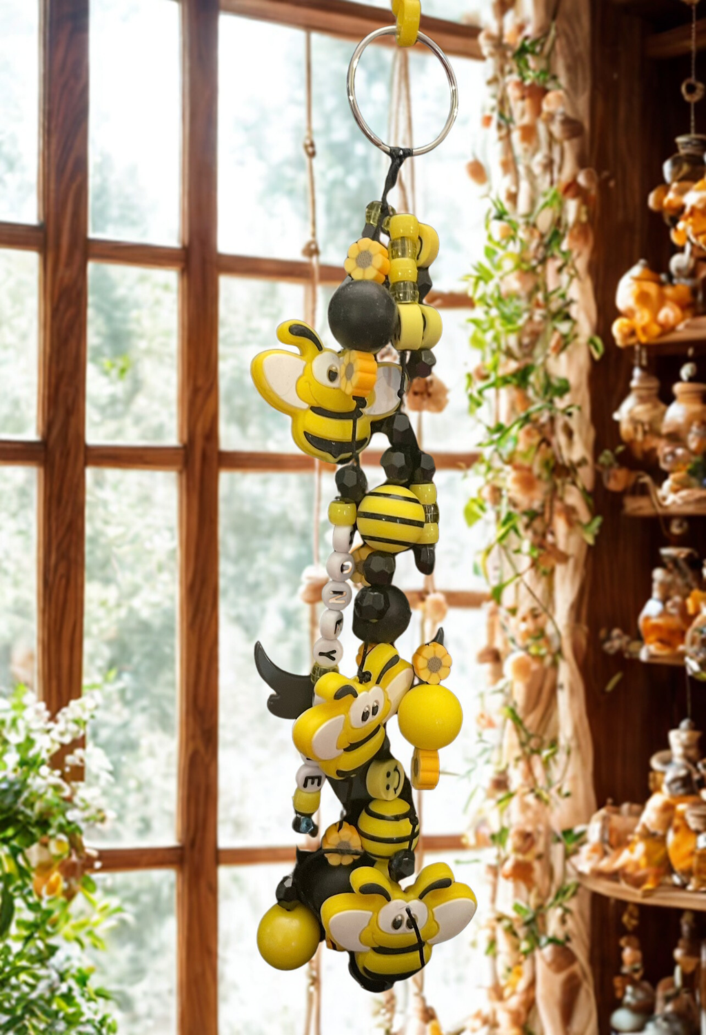 Hunny Bee Handmade Bag Charm - Yellow & Black Beaded Purse Charm, Bee Handbag Accessory