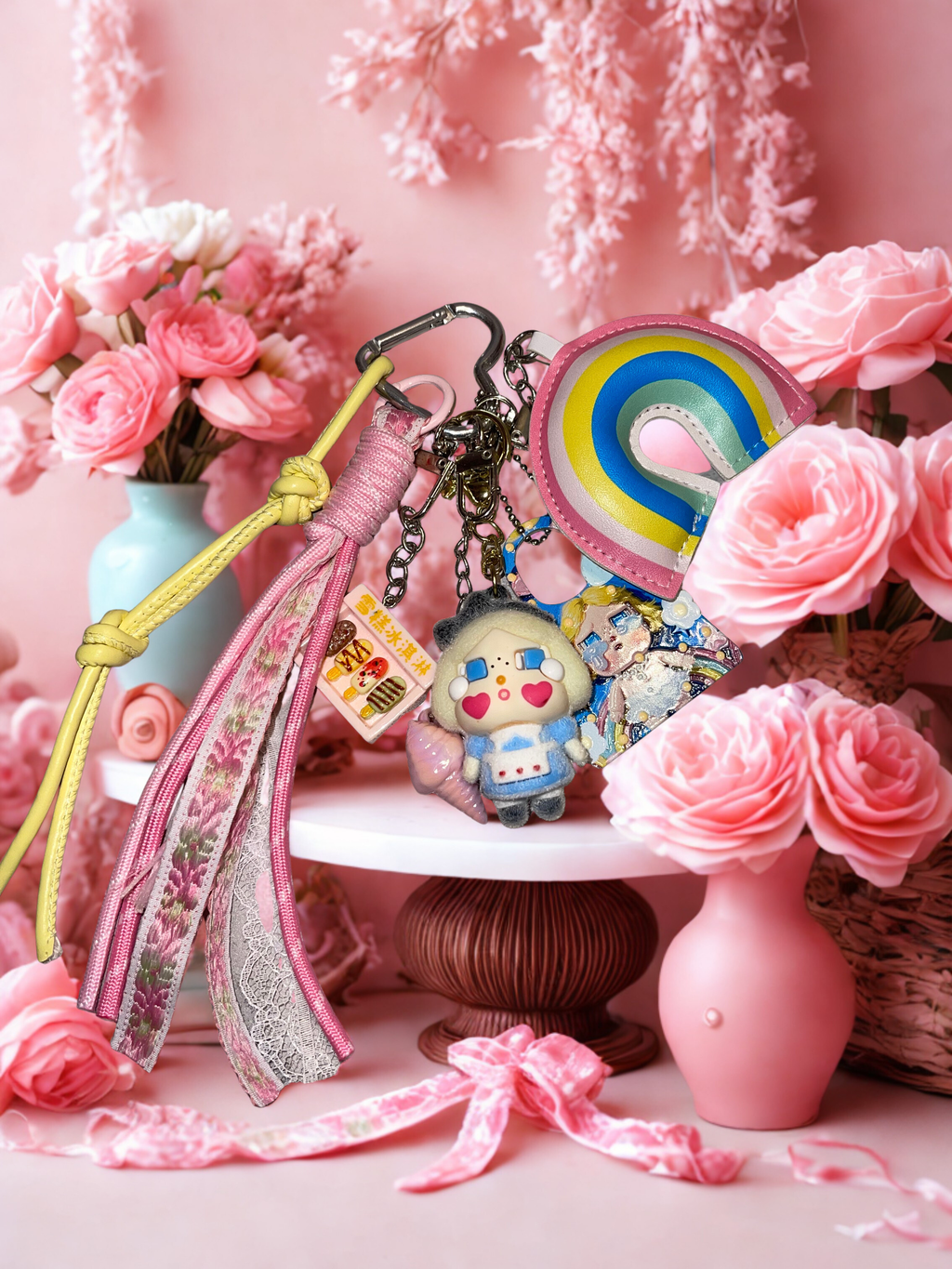 Teardrop Doll Handmade Bag Charm - Colorful Beaded Purse Charm, Doll Handbag Accessory