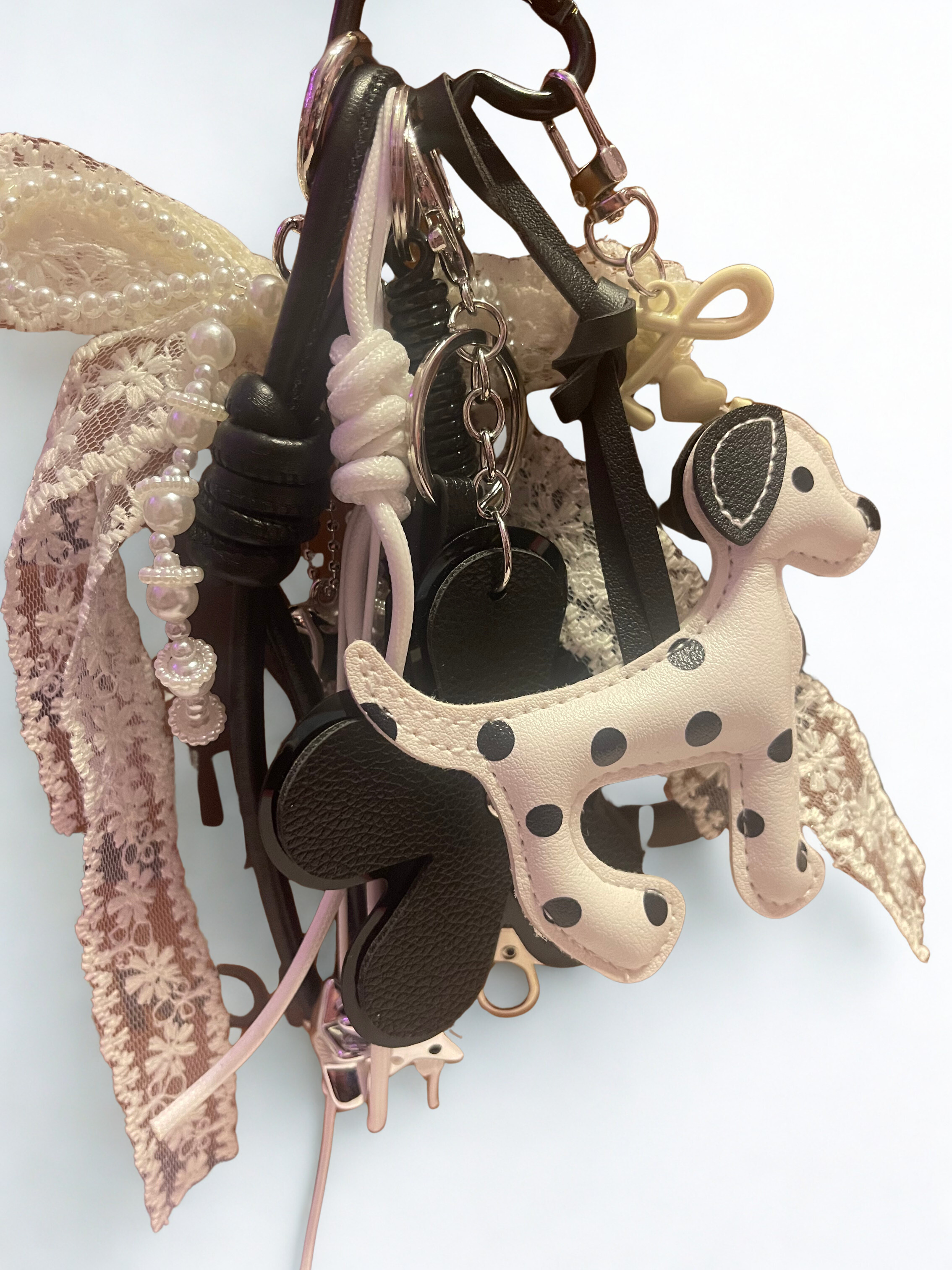 Doggie Handmade Bag Charm - Leather Dog Purse Charm with Ribbon & Embellishments, Handbag Accessory