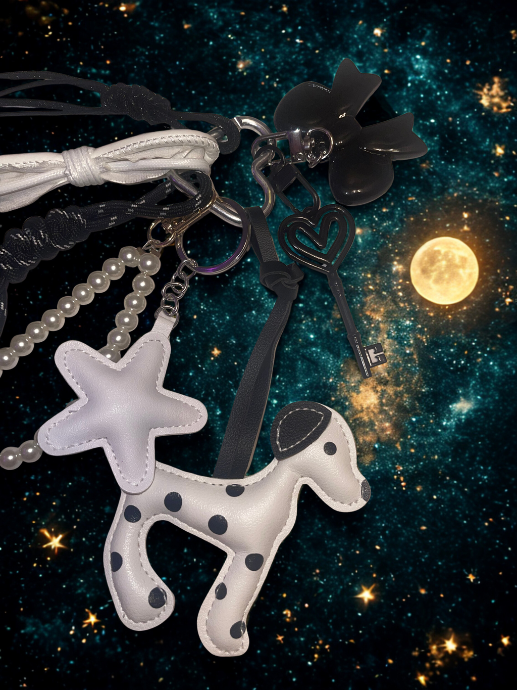 Doggie Handmade Bag Charm - Leather Dog Purse Charm with Ribbon & Embellishments, Handbag Accessory