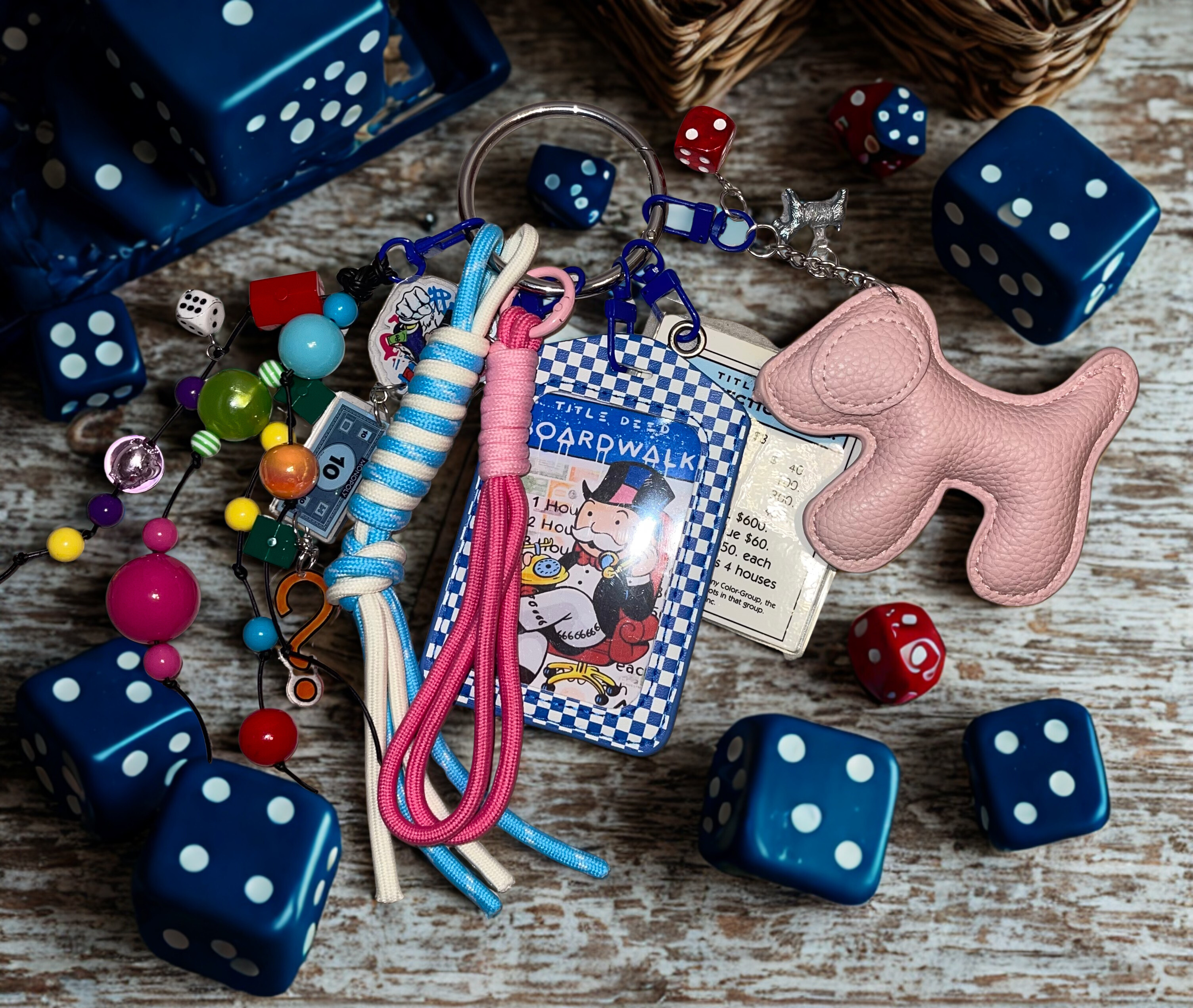 Vintage Board Game Handmade Bag Charm - Purse Charm with Vintage Game Pieces, Unique Handbag Accessory