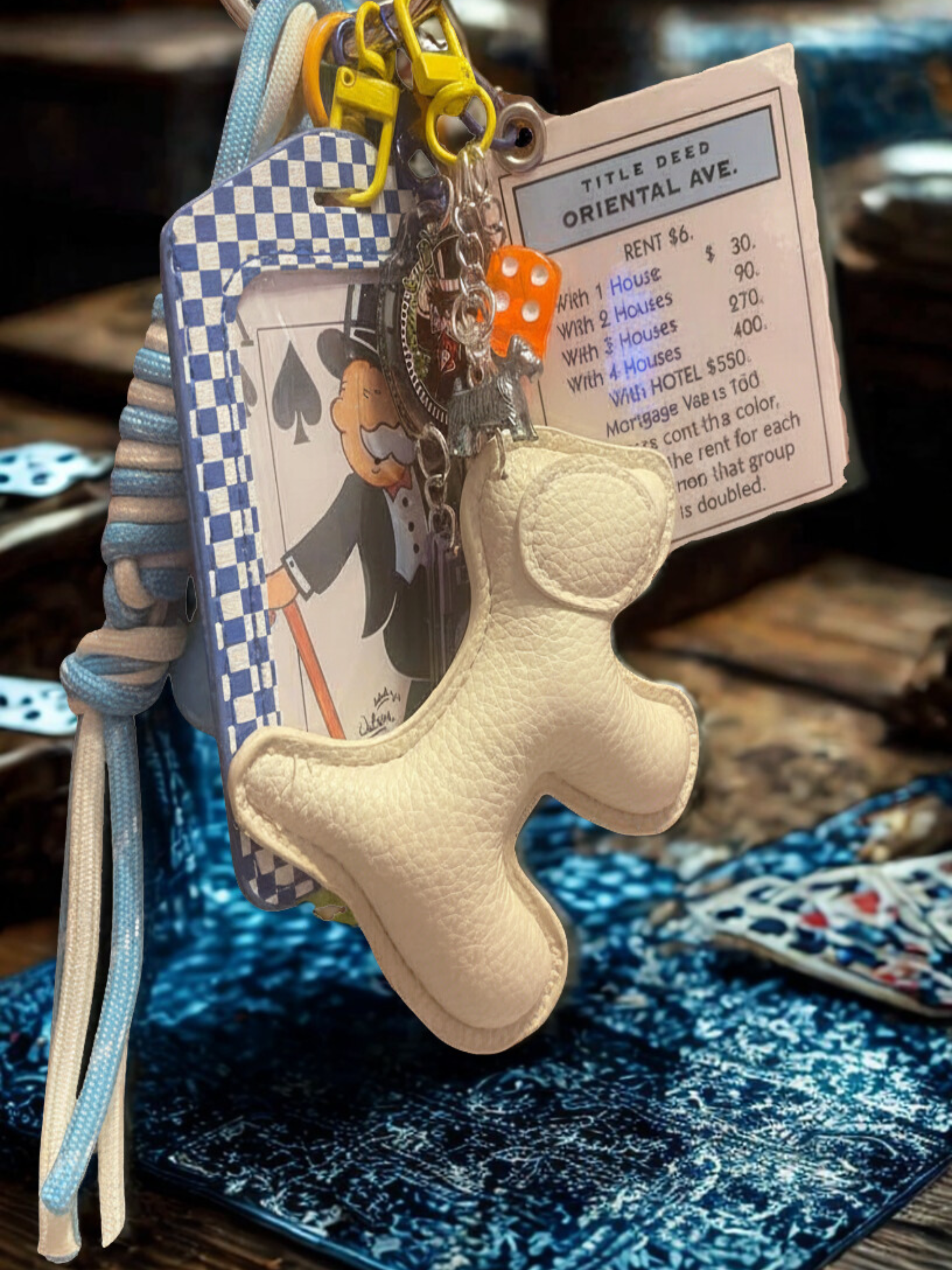Vintage Board Game Handmade Bag Charm - Purse Charm with Vintage Game Pieces, Unique Handbag Accessory