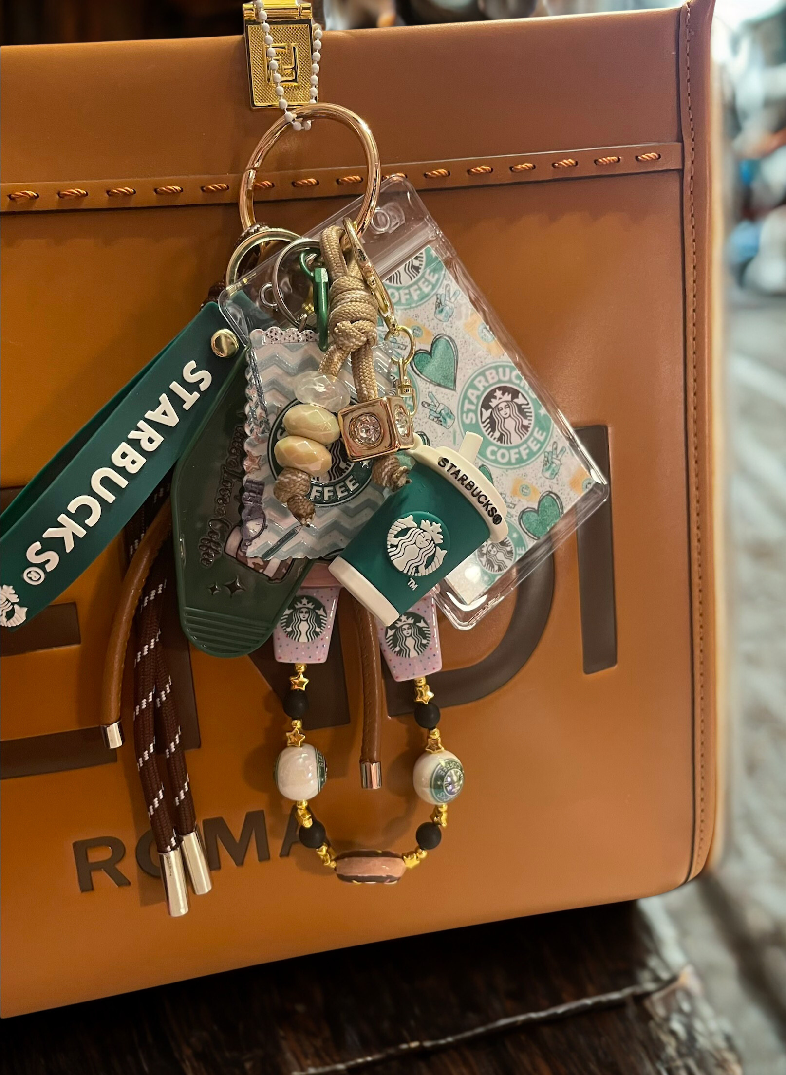Coffee Queen Handmade Bag Charm - Coffee Beaded Purse Charm, Cafe Handbag Accessory