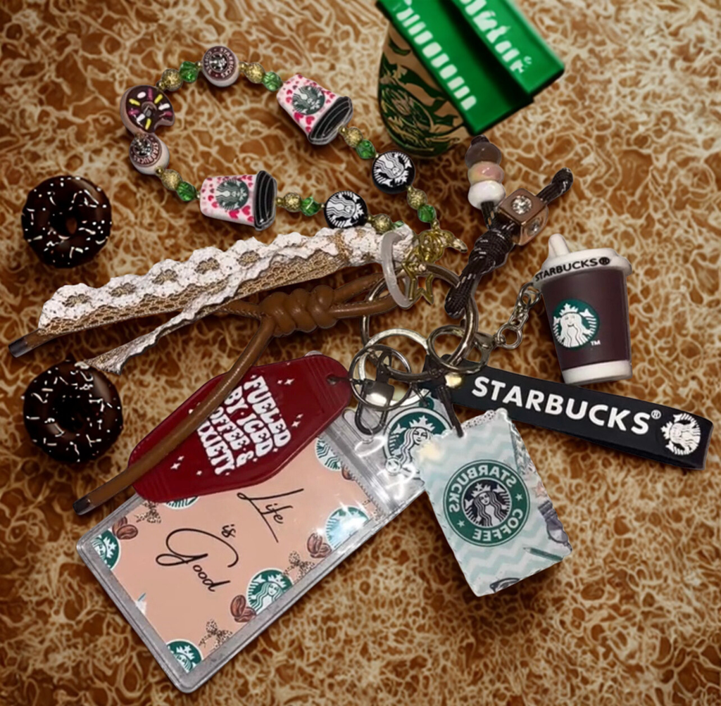 Coffee Queen Handmade Bag Charm - Coffee Beaded Purse Charm, Cafe Handbag Accessory
