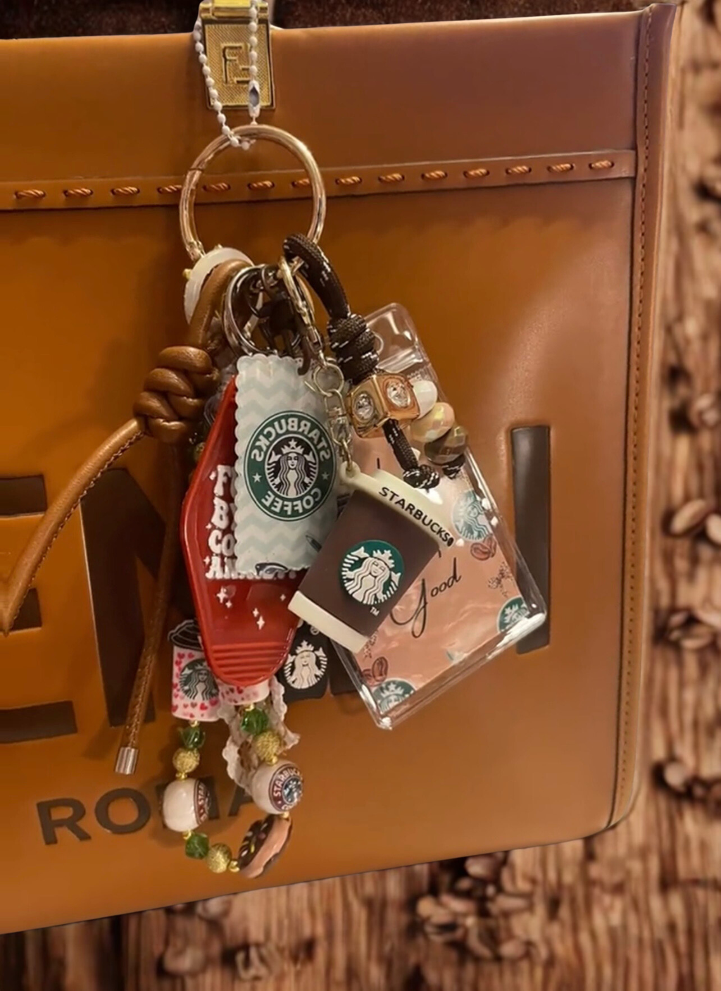 Coffee Queen Handmade Bag Charm - Coffee Beaded Purse Charm, Cafe Handbag Accessory