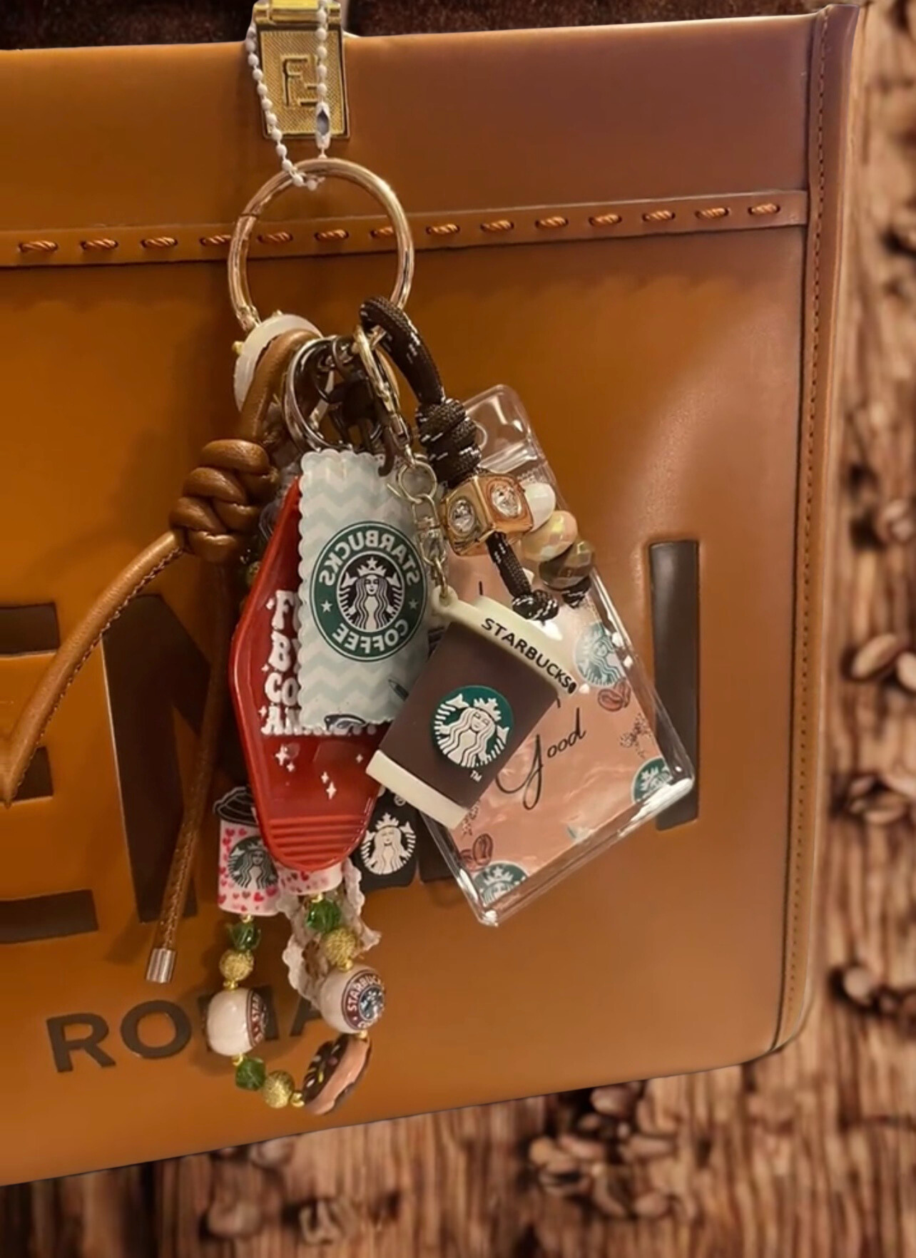Coffee Queen Handmade Bag Charm - Coffee Beaded Purse Charm, Cafe Handbag Accessory