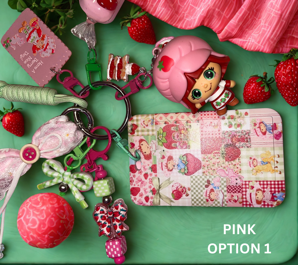 Strawberry Girl Handmade Bag Charm - Beaded Purse Charm with Miniature Doll, Handbag Accessory
