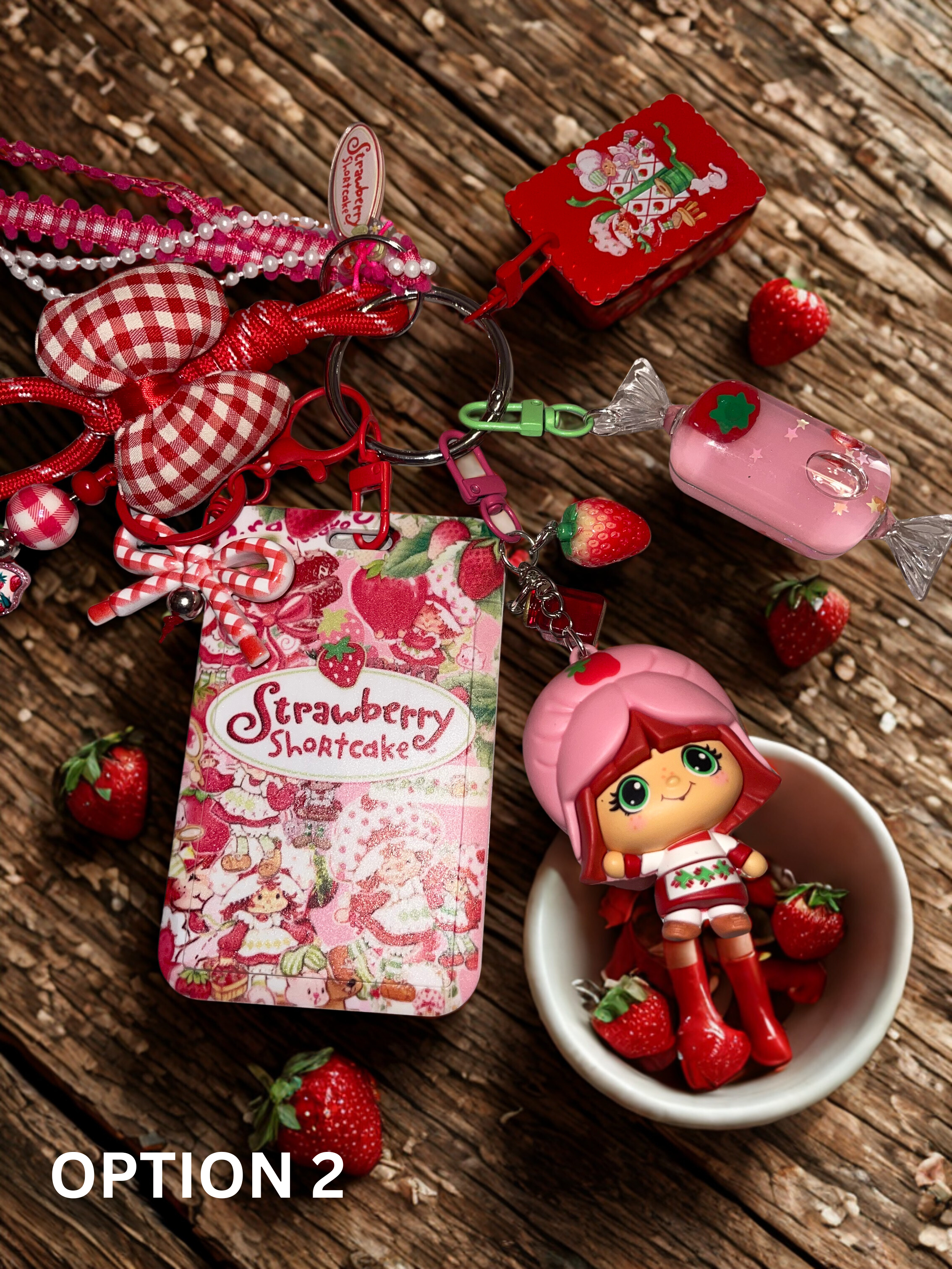 Strawberry Girl Handmade Bag Charm - Beaded Purse Charm with Miniature Doll, Handbag Accessory