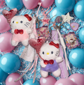 Balloon Kitty Handmade Bag Charm - Beaded Purse Charm with Acrylic Tags & Ribbon, Handbag Accessory