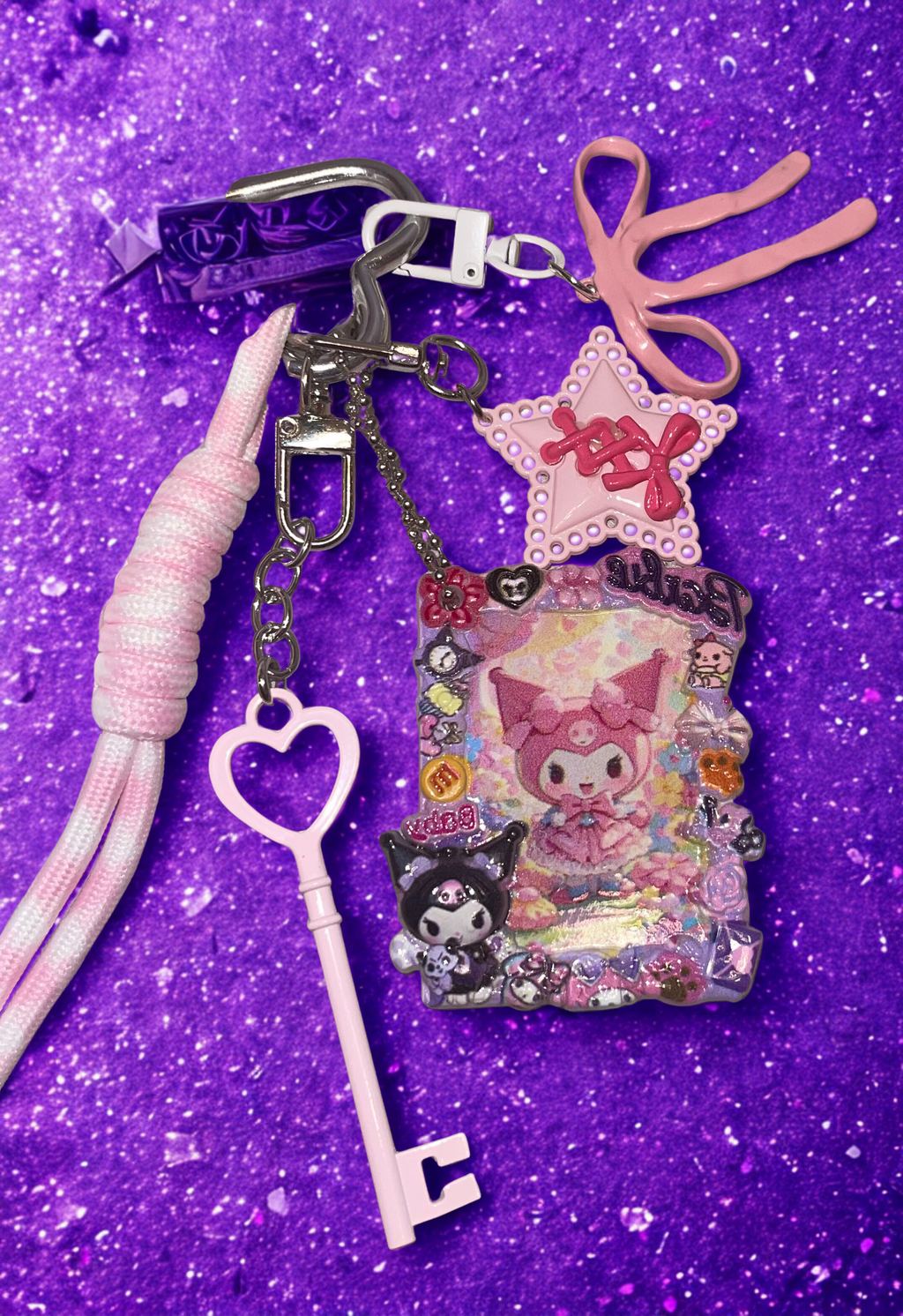 Balloon Kitty Handmade Bag Charm - Beaded Purse Charm with Acrylic Tags & Ribbon, Handbag Accessory