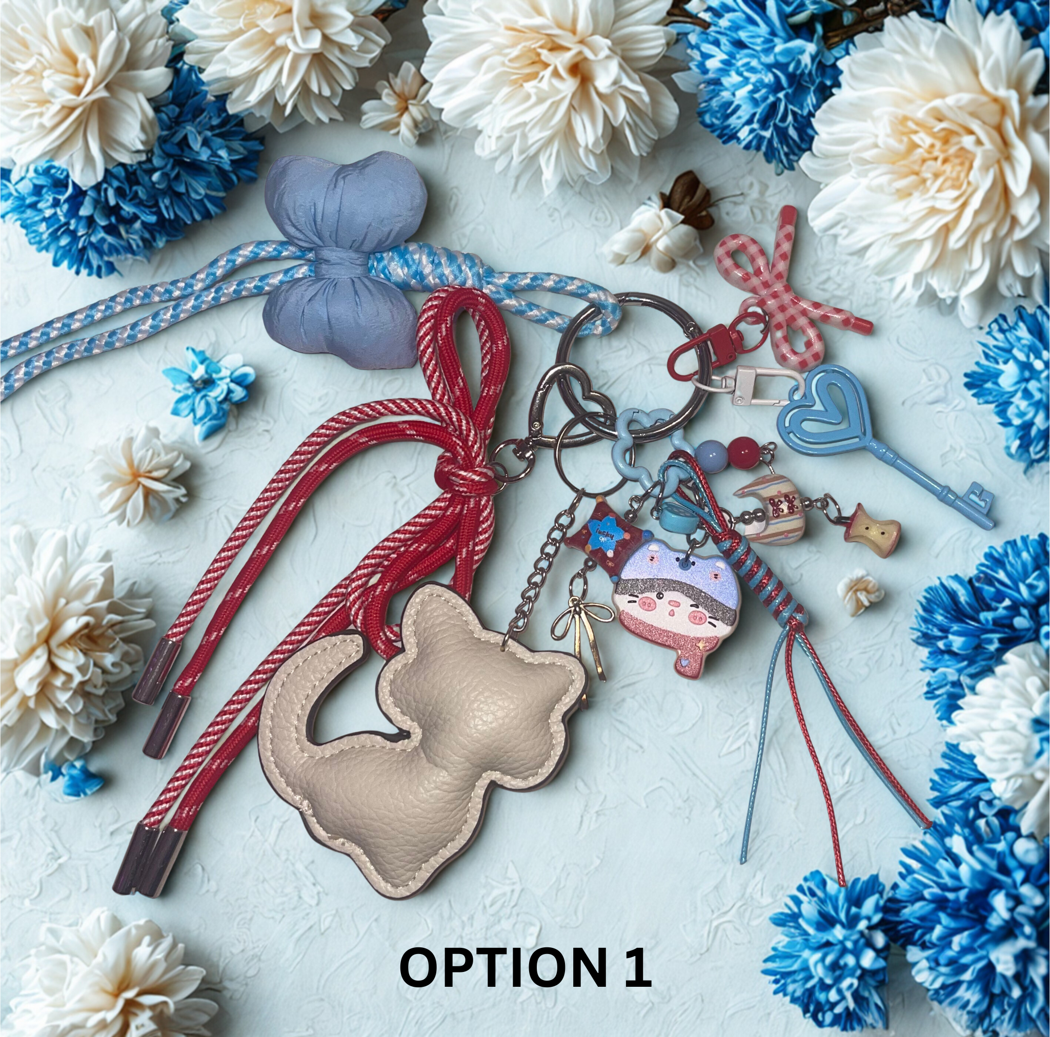 Kitty Handmade Bag Charm - Leather Kitten Purse Charm with Acrylics & Ribbon, Handbag Accessory