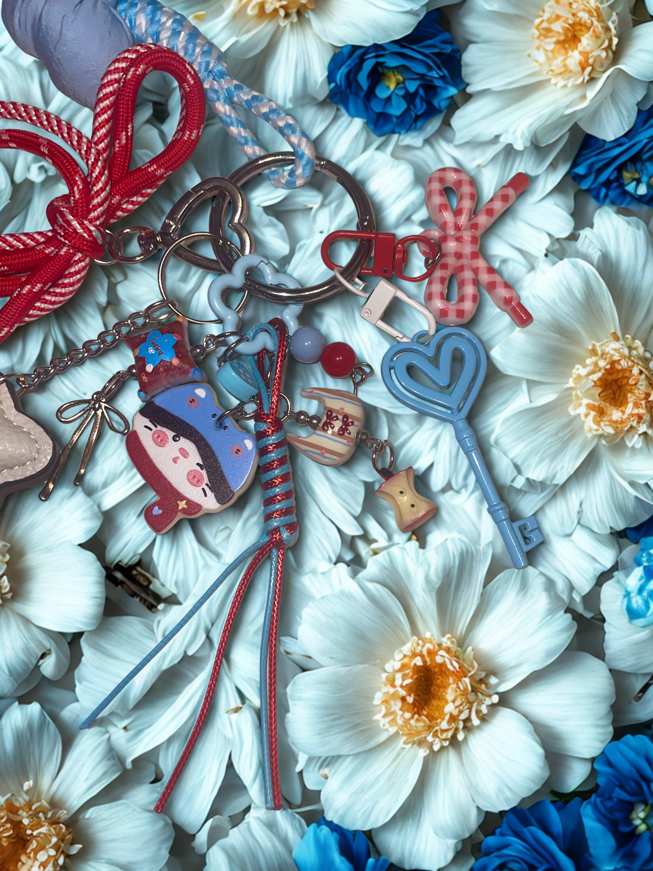 Kitty Handmade Bag Charm - Leather Kitten Purse Charm with Acrylics & Ribbon, Handbag Accessory