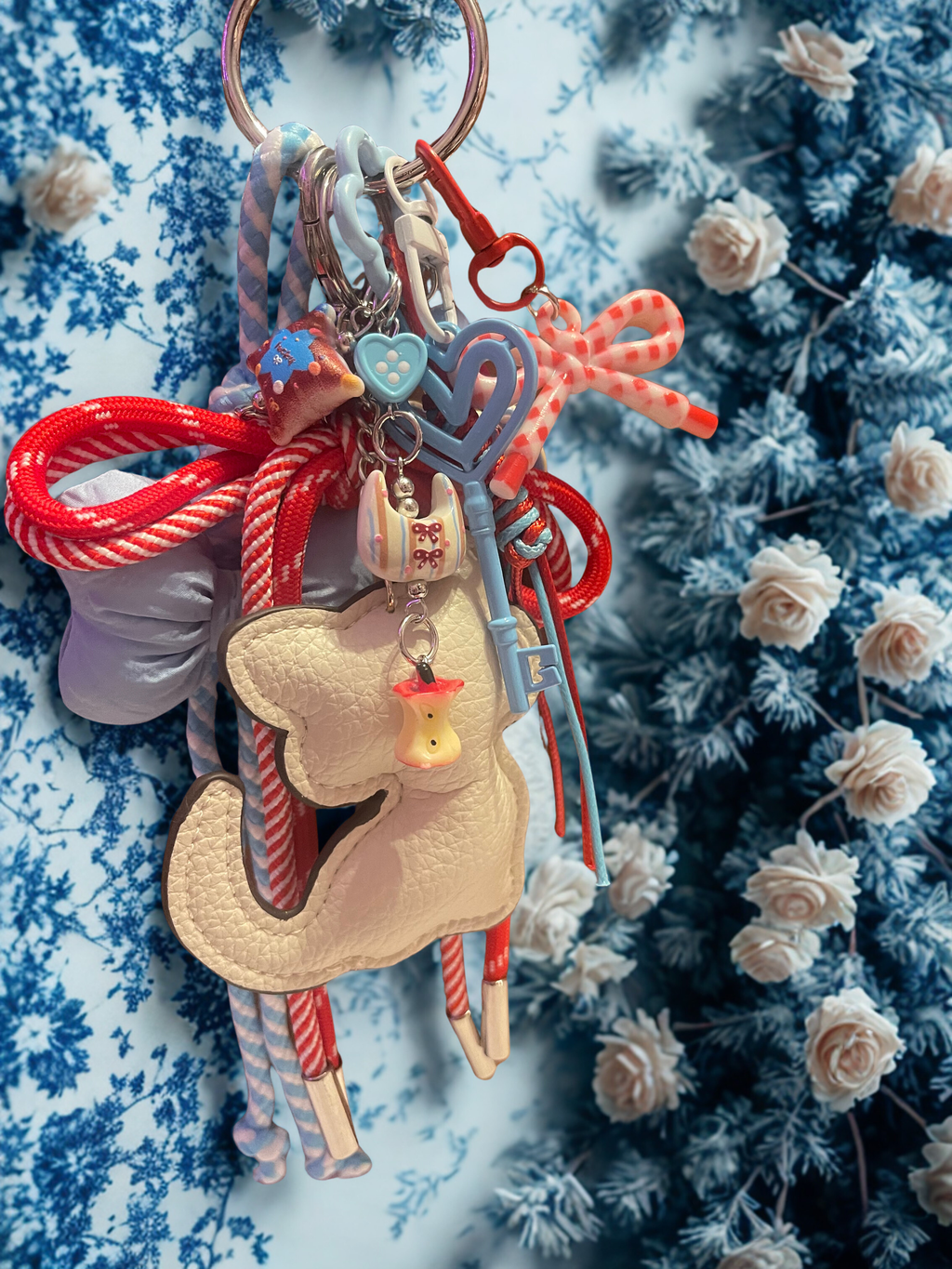 Kitty Handmade Bag Charm - Leather Kitten Purse Charm with Acrylics & Ribbon, Handbag Accessory