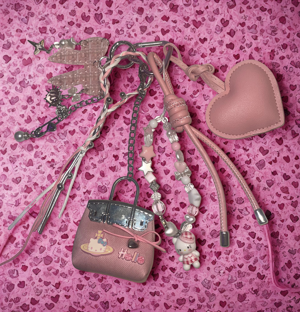 Hello Kitty Handmade Bag Charm - Beaded Purse Charm with Mini Handbag & Perfume Bottle, HK Accessory