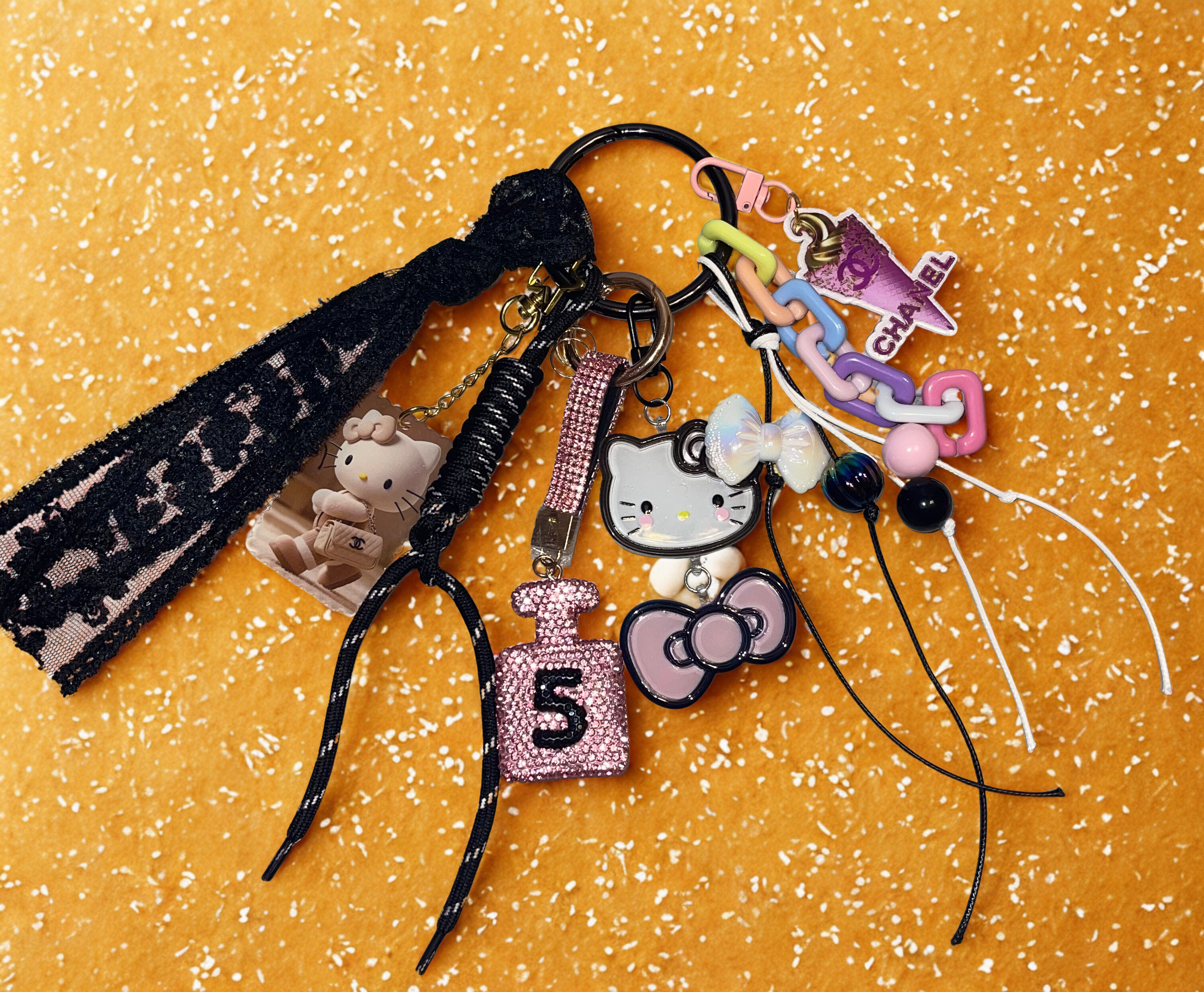Hello Kitty Handmade Bag Charm - Beaded Purse Charm with Mini Handbag & Perfume Bottle, HK Accessory
