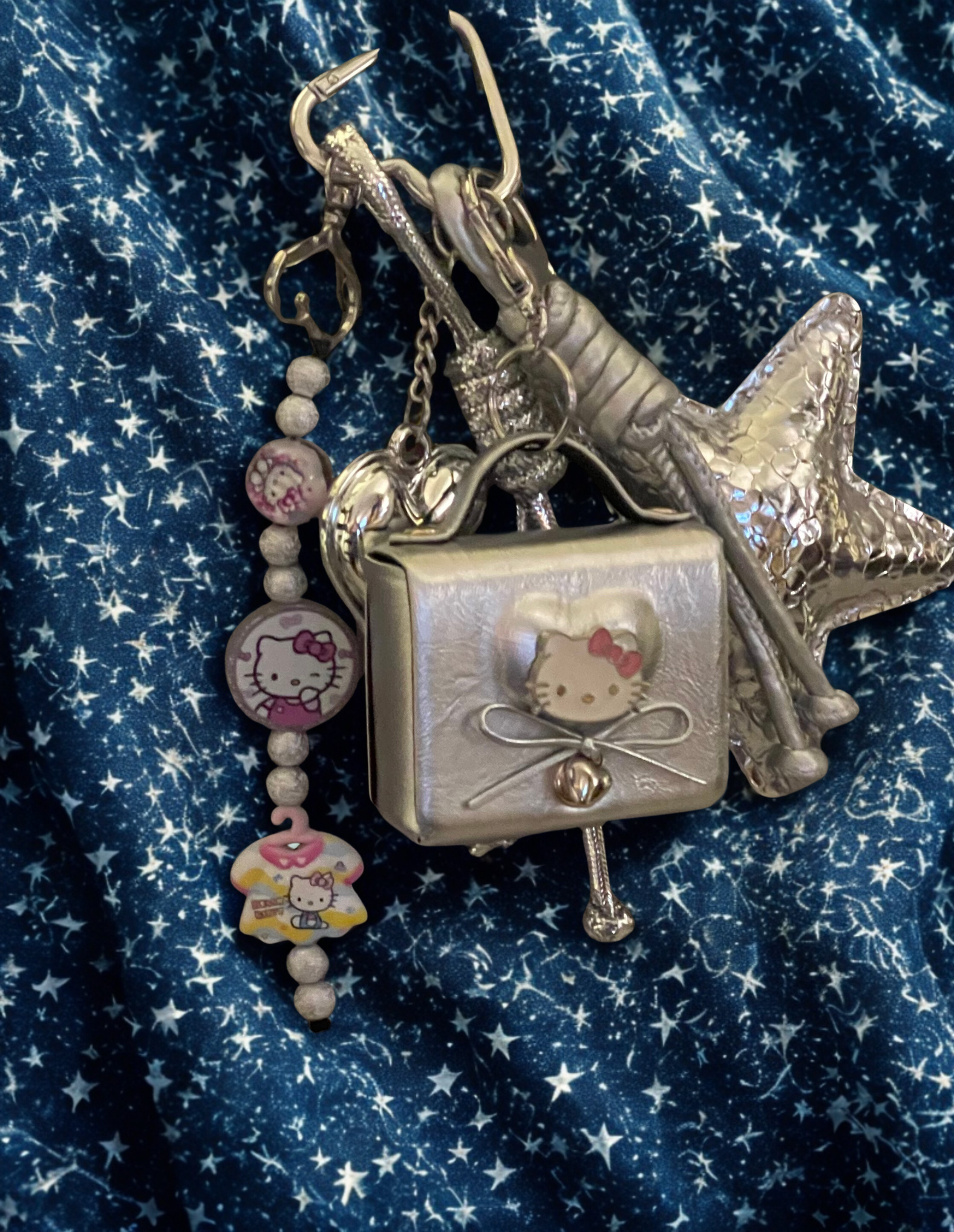 Hello Kitty Handmade Bag Charm - Beaded Purse Charm with Mini Handbag & Perfume Bottle, HK Accessory