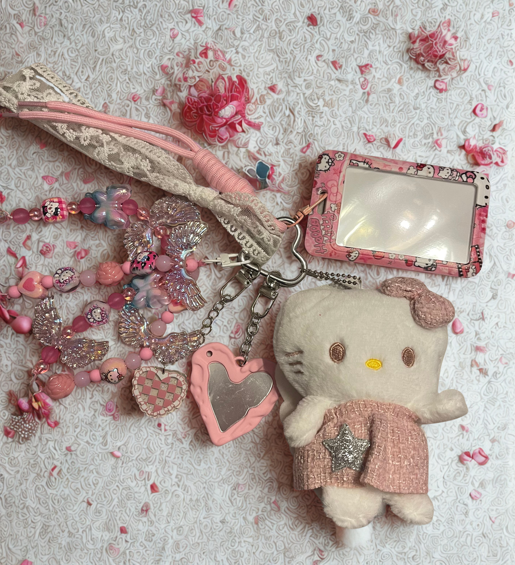 Angel Kitty Handmade Memorial Bag Charm - Beaded Keepsake Purse Charm, Handbag Accessory