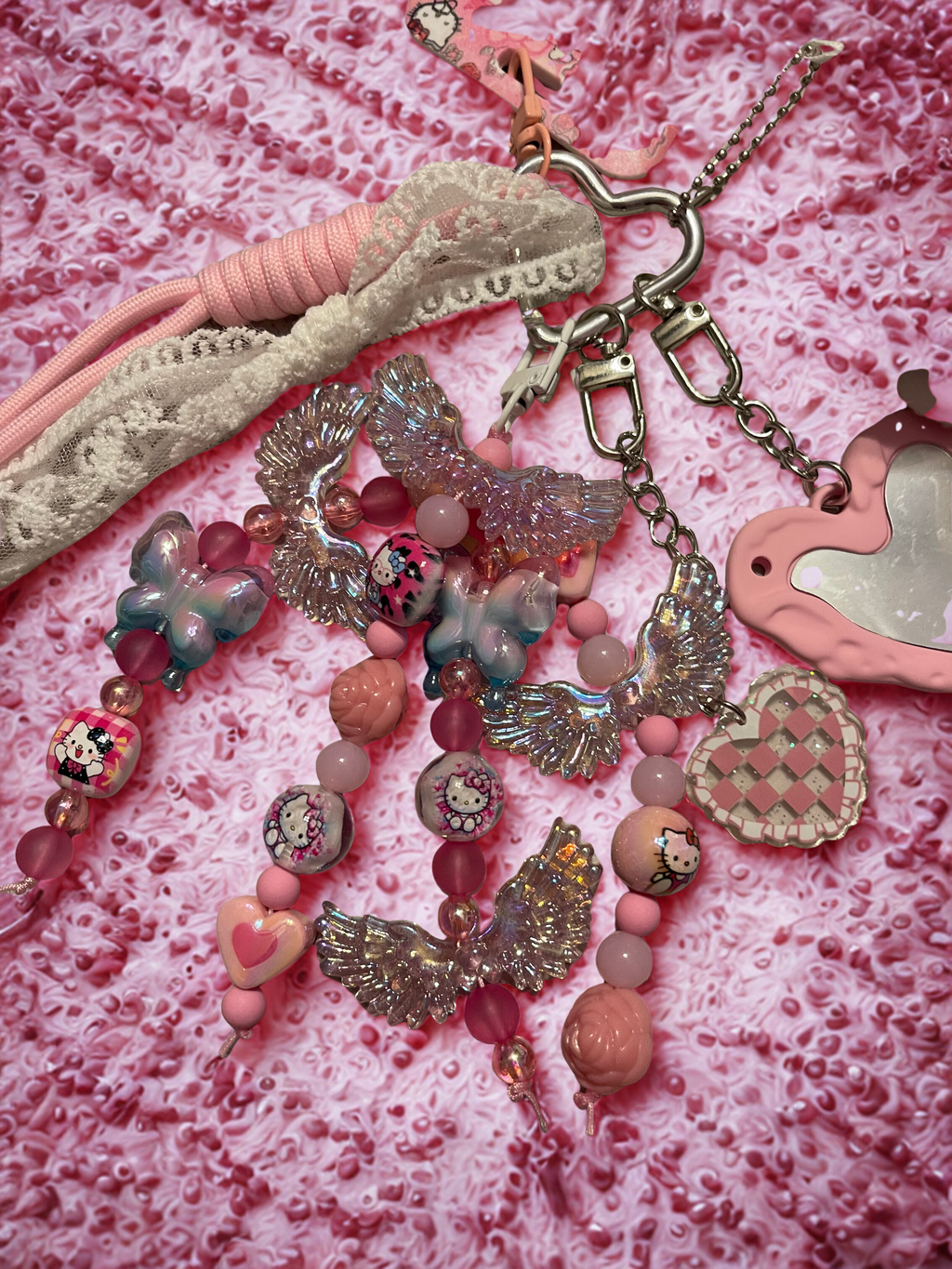 Angel Kitty Handmade Memorial Bag Charm - Beaded Keepsake Purse Charm, Handbag Accessory