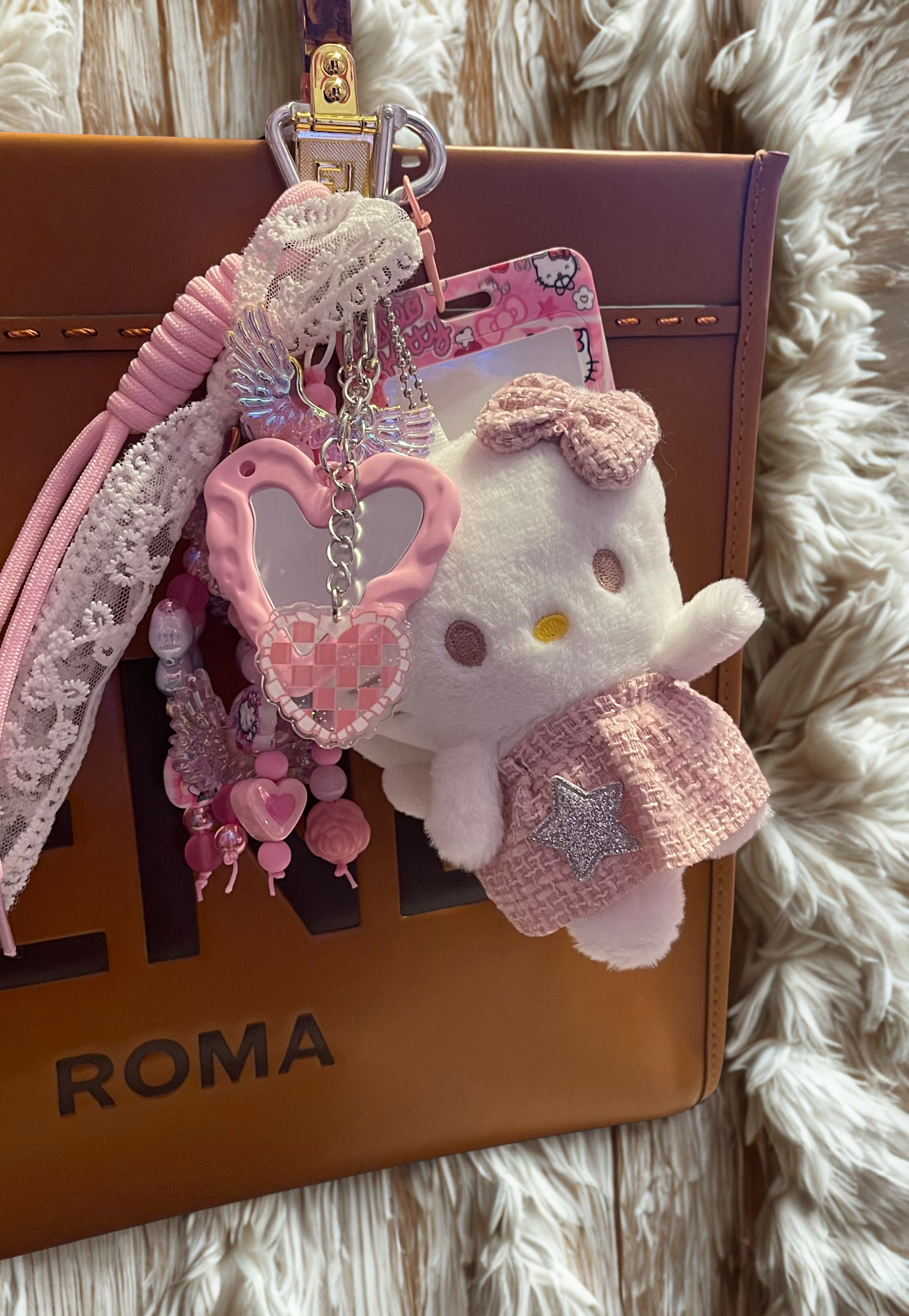 Angel Kitty Handmade Memorial Bag Charm - Beaded Keepsake Purse Charm, Handbag Accessory