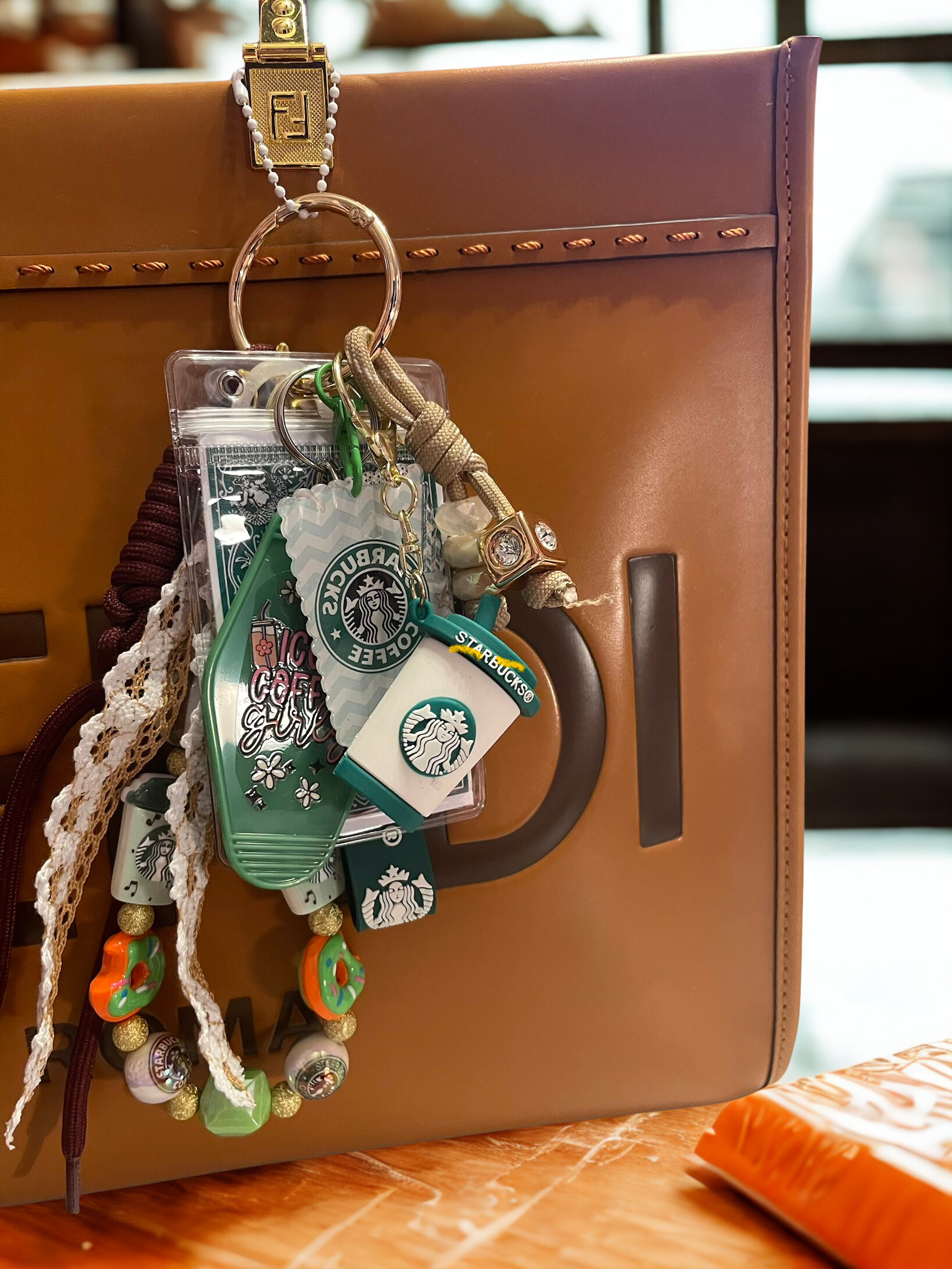 Coffee Queen Handmade Bag Charm - Coffee Beaded Purse Charm, Cafe Handbag Accessory