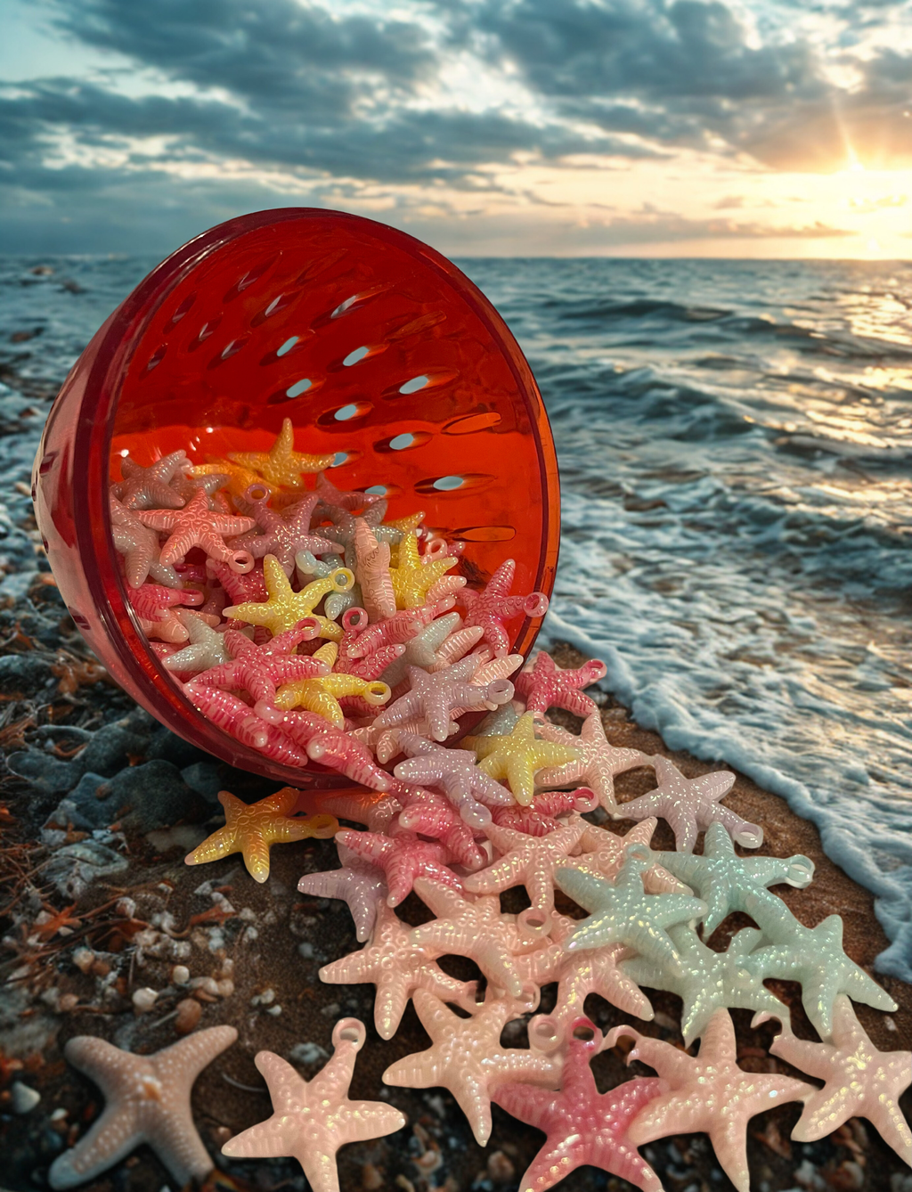 Starfish Beads - Multi-Colored Acrylic Beads for DIY Crafts, Jewelry Making & Junk Journaling, 10 Per Pack
