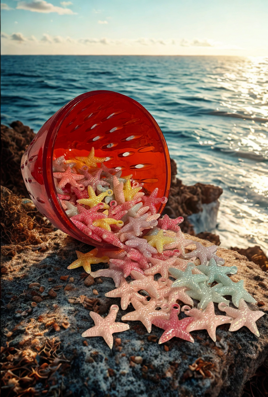 Starfish Beads - Multi-Colored Acrylic Beads for DIY Crafts, Jewelry Making & Junk Journaling, 10 Per Pack