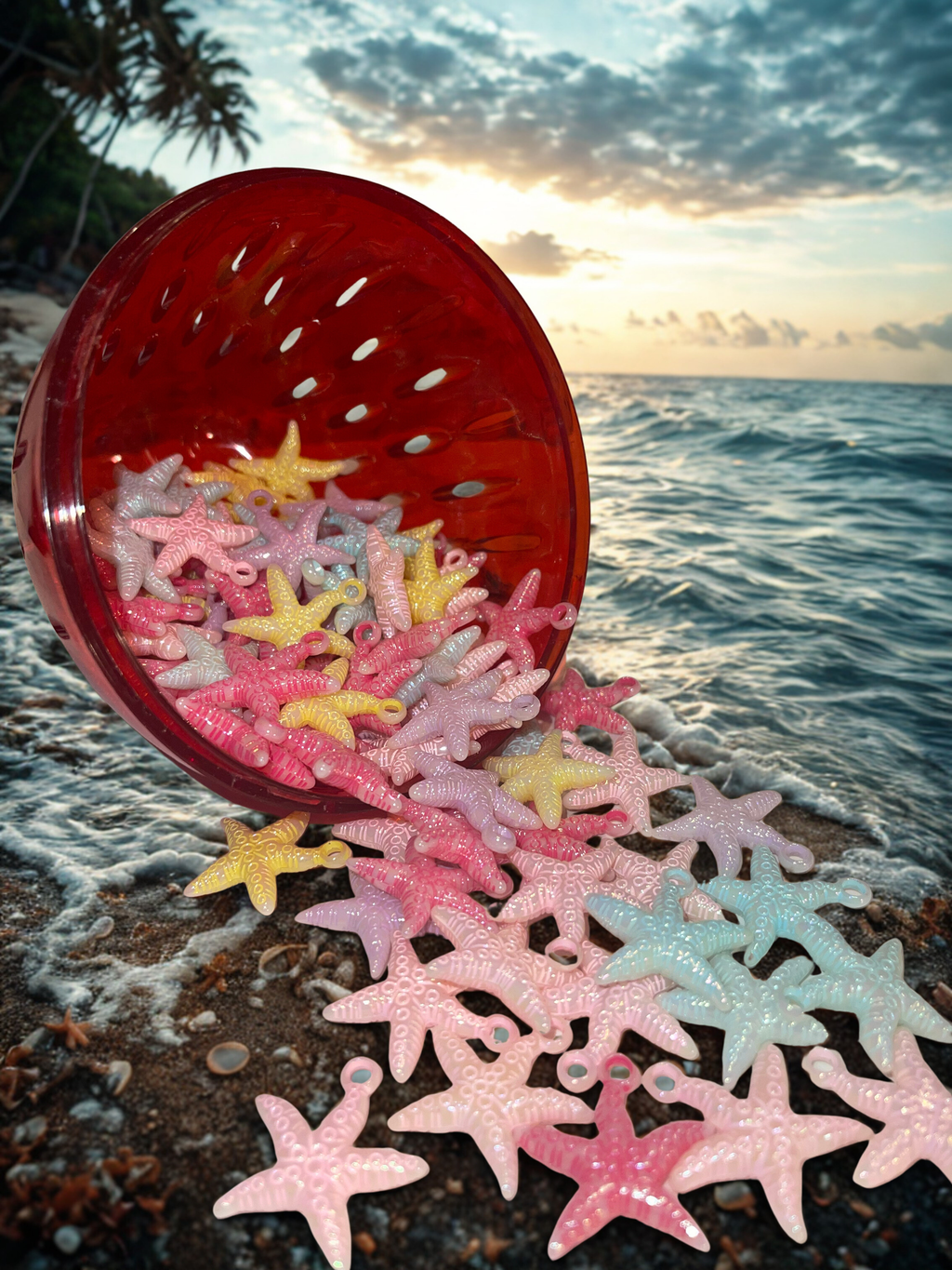 Starfish Beads - Multi-Colored Acrylic Beads for DIY Crafts, Jewelry Making & Junk Journaling, 10 Per Pack