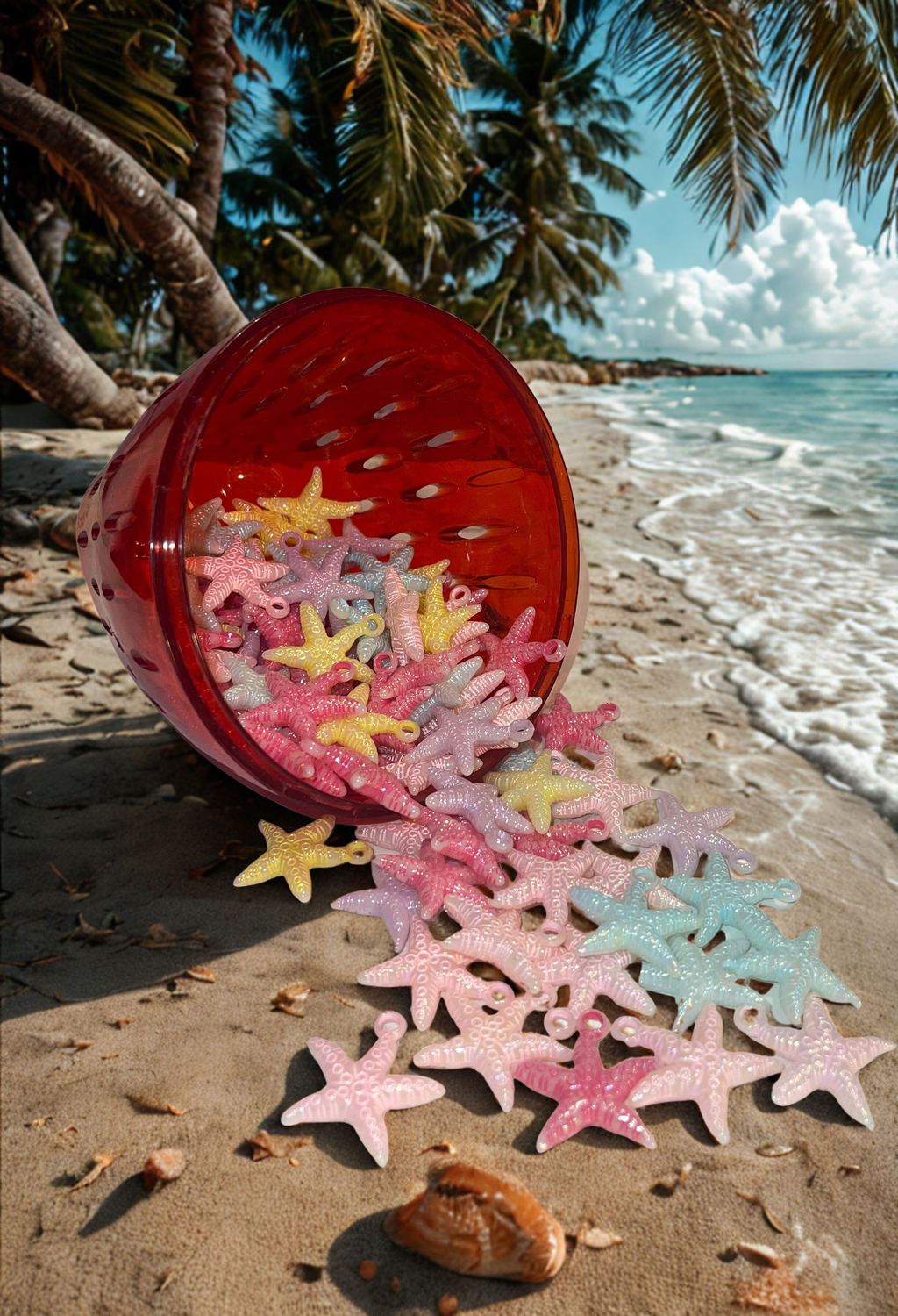 Starfish Beads - Multi-Colored Acrylic Beads for DIY Crafts, Jewelry Making & Junk Journaling, 10 Per Pack