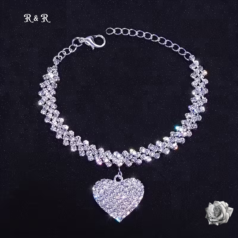 Rhinestone Heart Pendant Bracelet