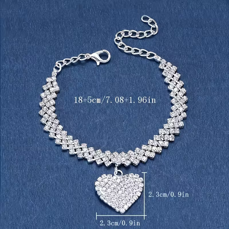 Rhinestone Heart Pendant Bracelet