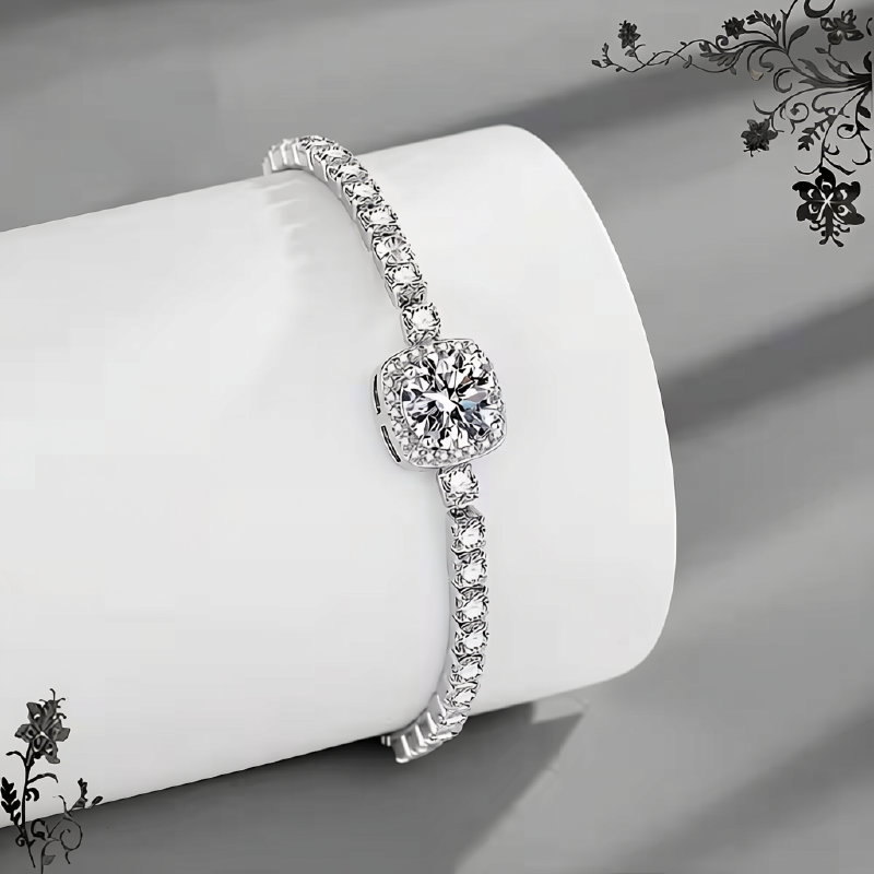 Square Halo Cubic Zirconia Adjustable Tennis Bracelet