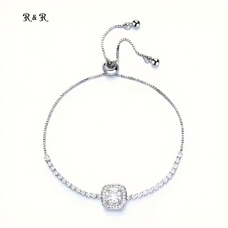 Square Halo Cubic Zirconia Adjustable Tennis Bracelet