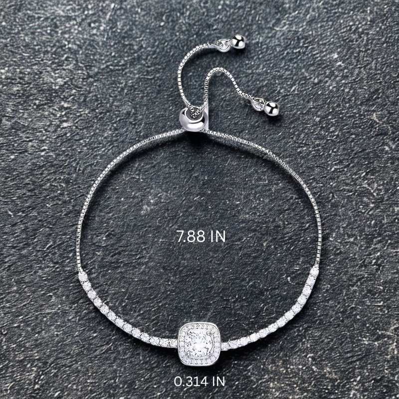 Square Halo Cubic Zirconia Adjustable Tennis Bracelet
