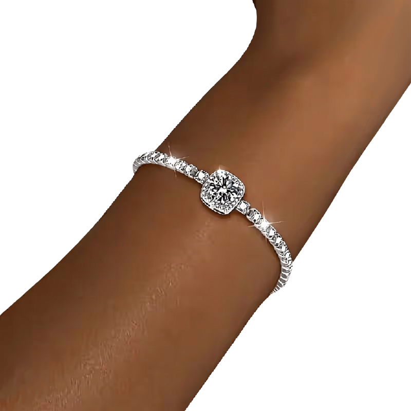 Square Halo Cubic Zirconia Adjustable Tennis Bracelet