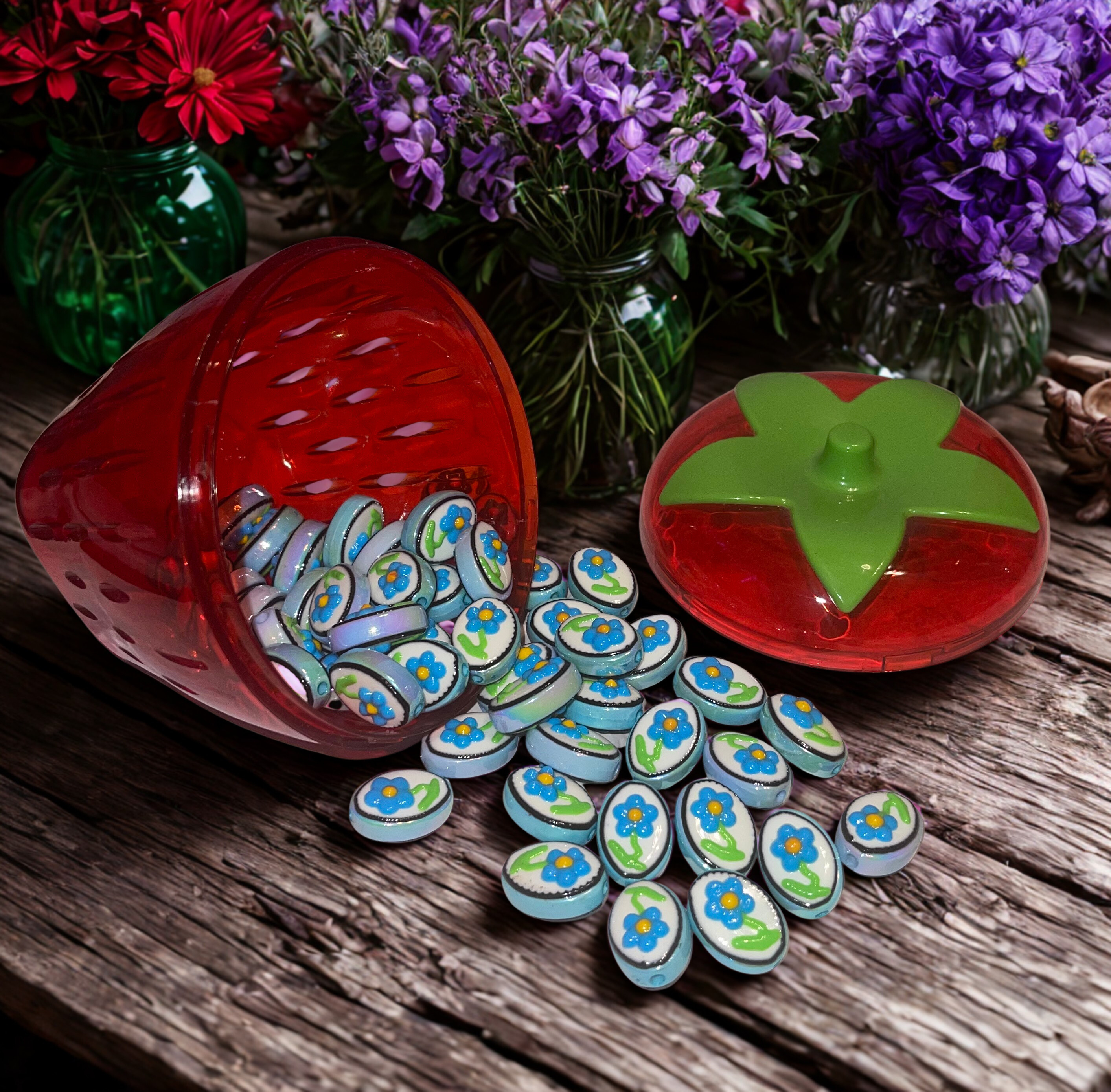 Acrylic Flower Beads - 25mm Flower & Bird Design Beads in 4 Color Options for DIY Crafts & Jewelry Making, 10 Per Pack