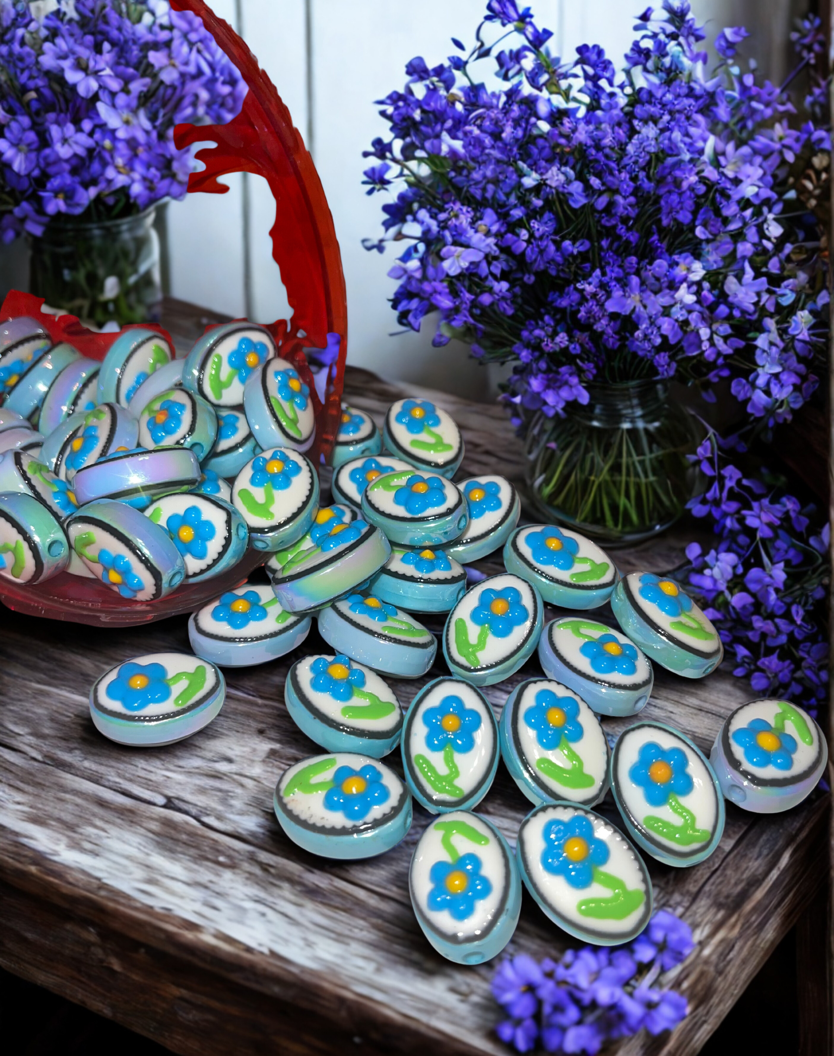 Acrylic Flower Beads - 25mm Flower & Bird Design Beads in 4 Color Options for DIY Crafts & Jewelry Making, 10 Per Pack