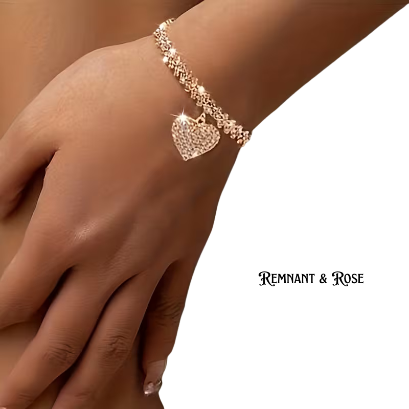 Rhinestone Heart Pendant Bracelet