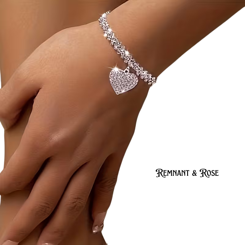 Rhinestone Heart Pendant Bracelet