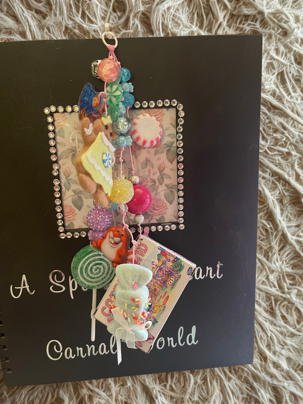 Candy Land Handmade Junk Journal Charm - Sweet Beaded Bookmark Charm, Planner Accessory