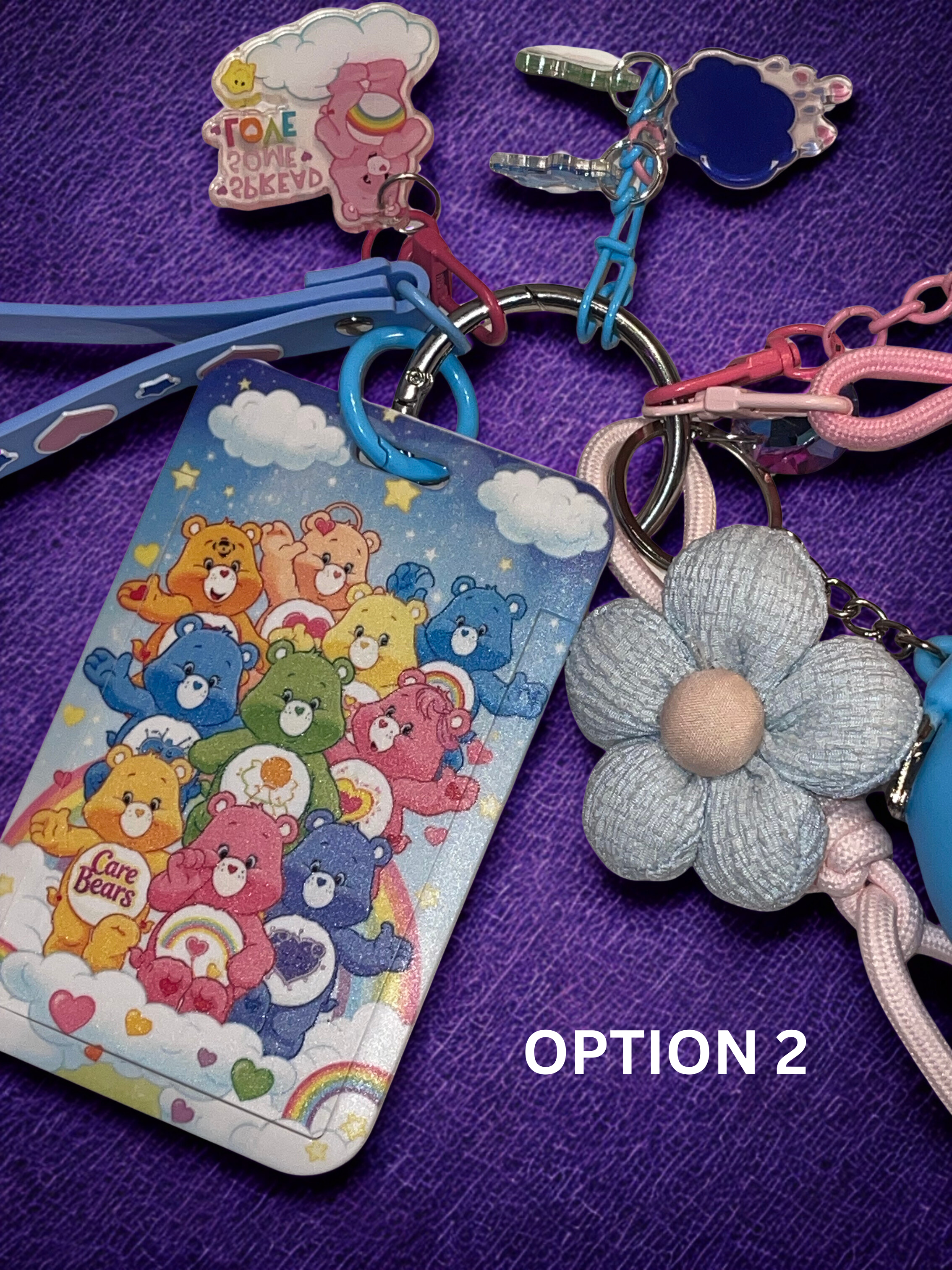 Care Bears Handmade Bag Charm - Miniature Bear Purse Charm with Ribbon & ID Holder, Handbag Accessory