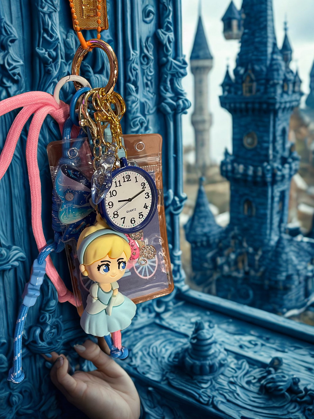 Princess C. Handmade Bag Charm - Miniature Princess Purse Charm with Glass Slipper & Carriage, Handbag Accessory