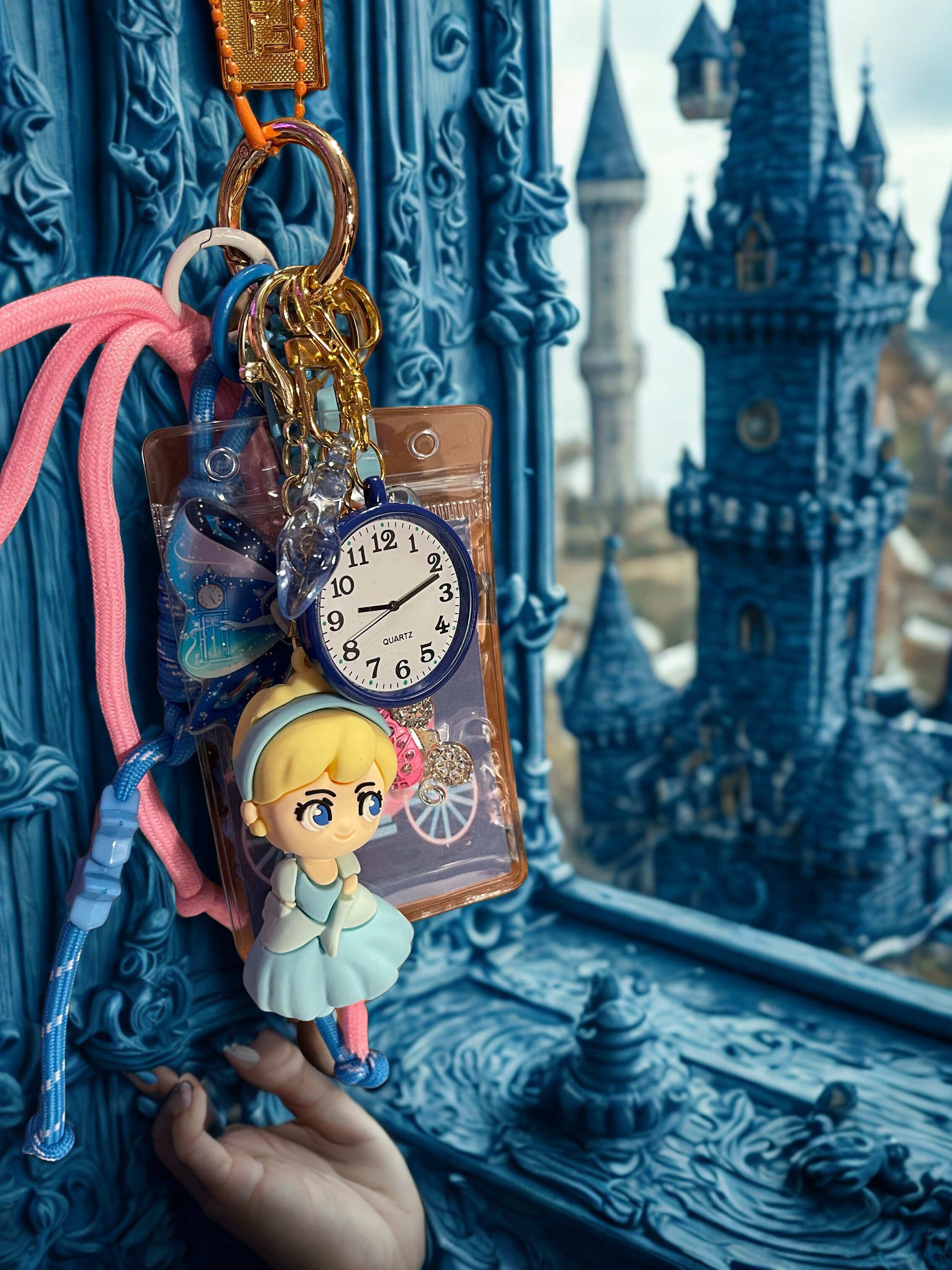 Princess C. Handmade Bag Charm - Miniature Princess Purse Charm with Glass Slipper & Carriage, Handbag Accessory