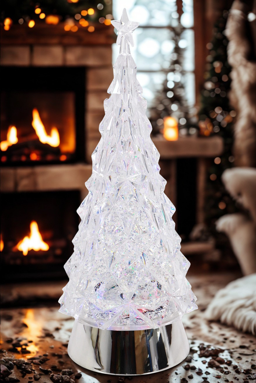 Crystal Christmas Tree Glittering Snowfall Lantern | Multi-Color LED Snow Globe