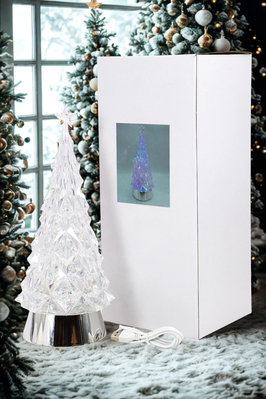 Crystal Christmas Tree Glittering Snowfall Lantern | Multi-Color LED Snow Globe