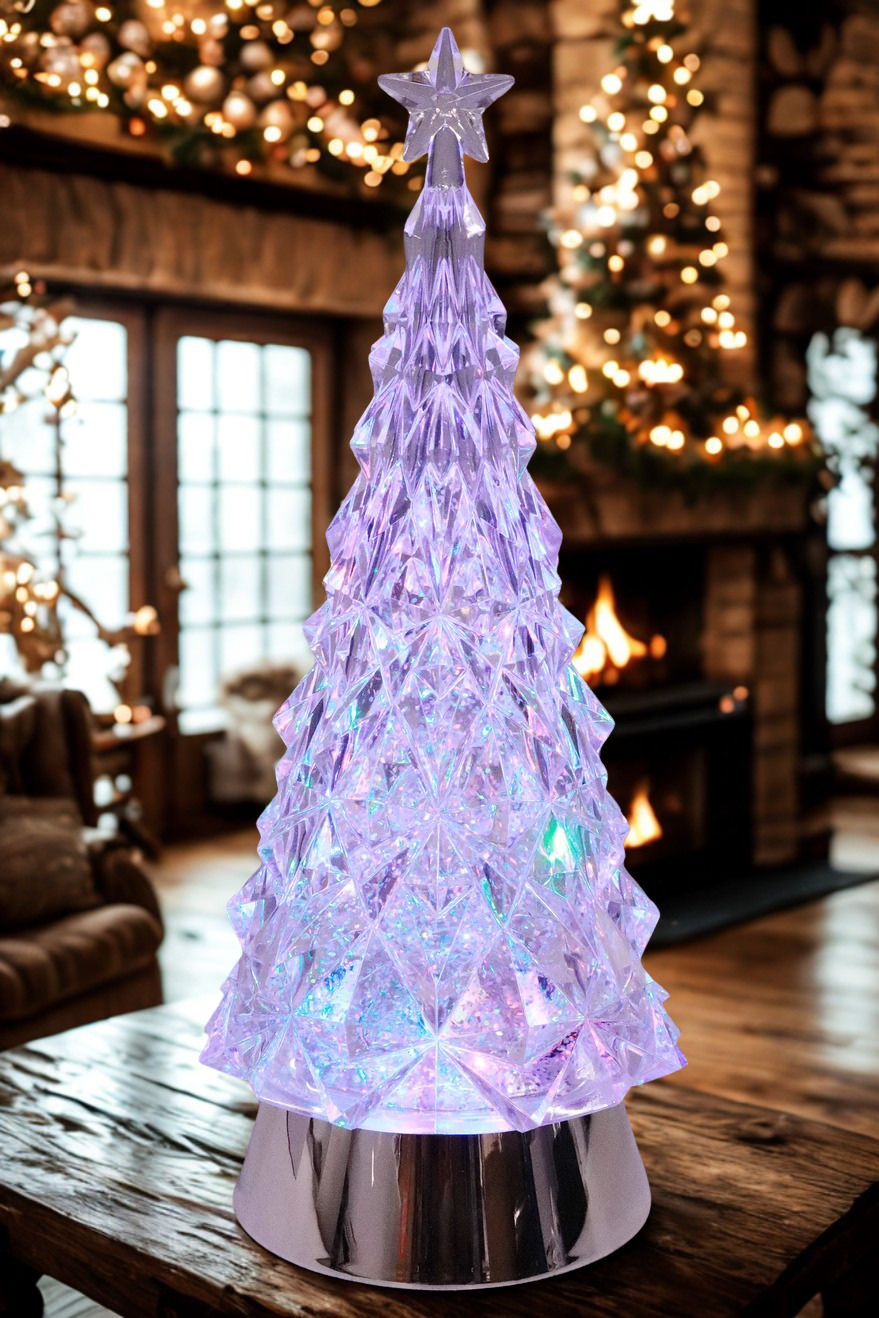Crystal Christmas Tree Glittering Snowfall Lantern | Multi-Color LED Snow Globe
